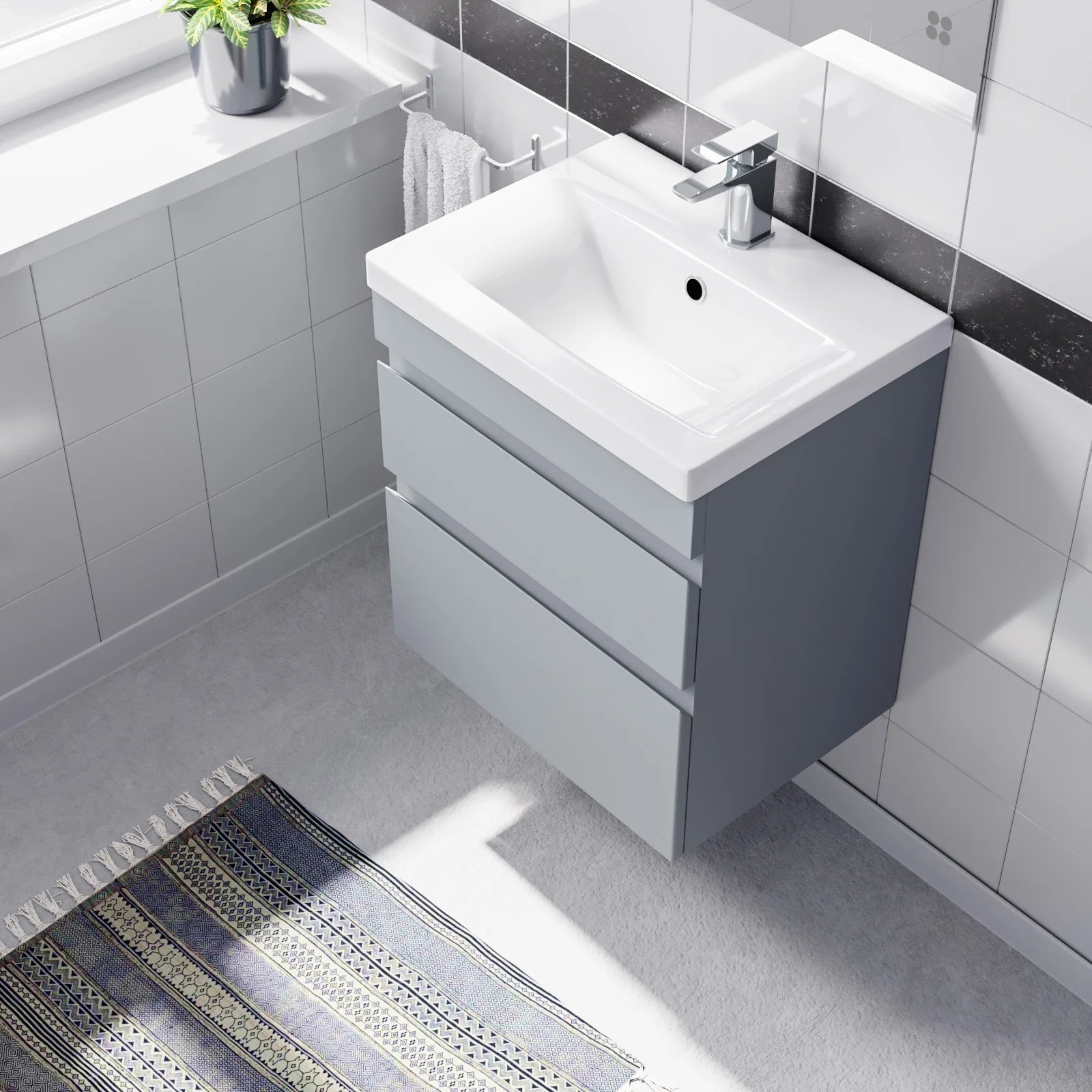 Alaska Matte Grey 500mm Waterproof PVC Wall Hung 2 Drawer Basin Vanity Unit
