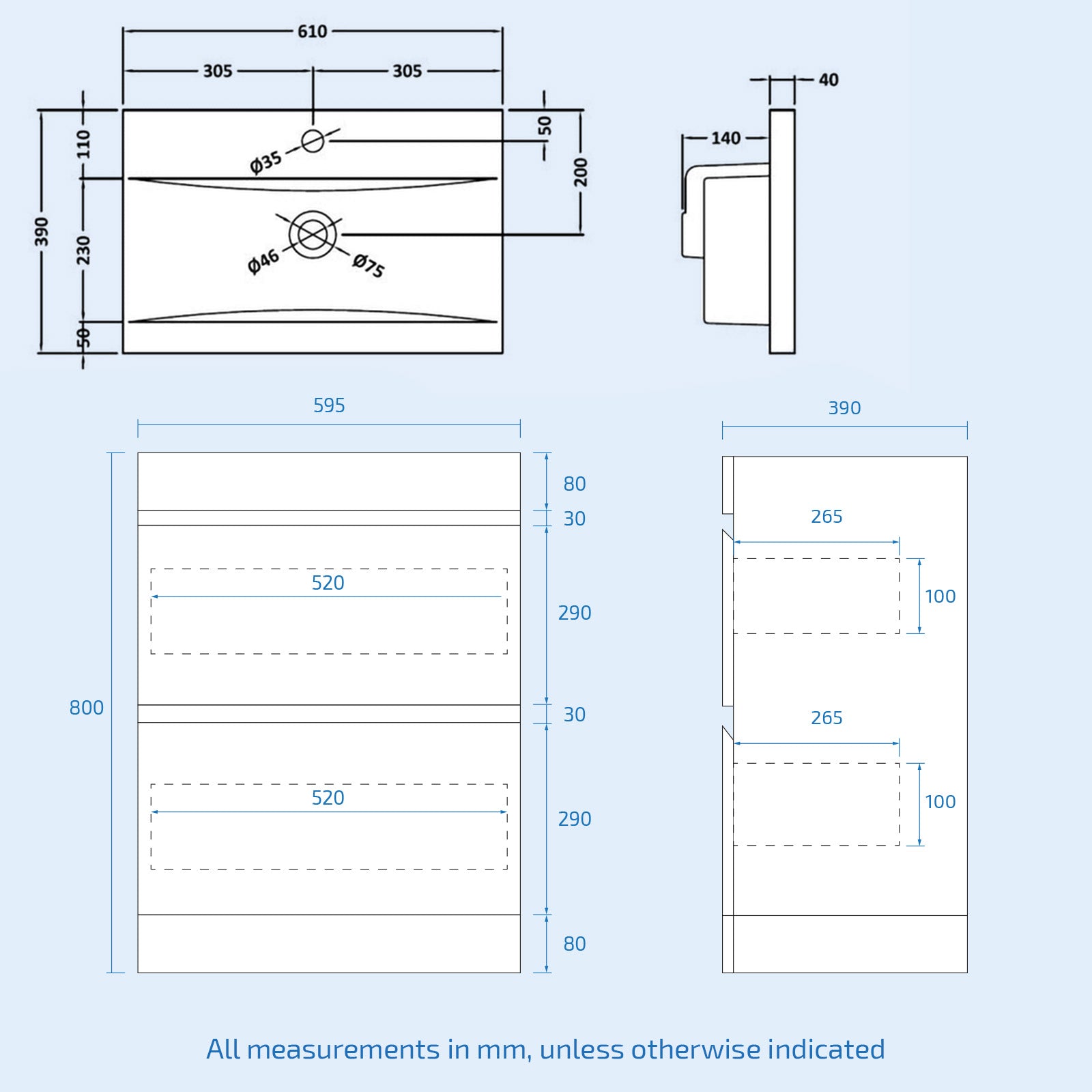 Alaska 600mm 2 Drawers Dark Grey Floorstanding Vanity Cabinet and Basin