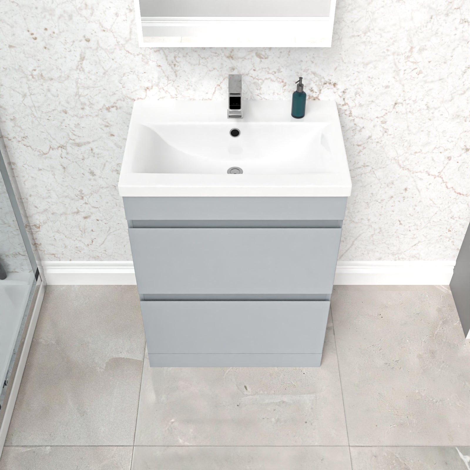 Alaska Matte Grey 600mm 2 Drawer Floorstanding Vanity Cabinet and Basin