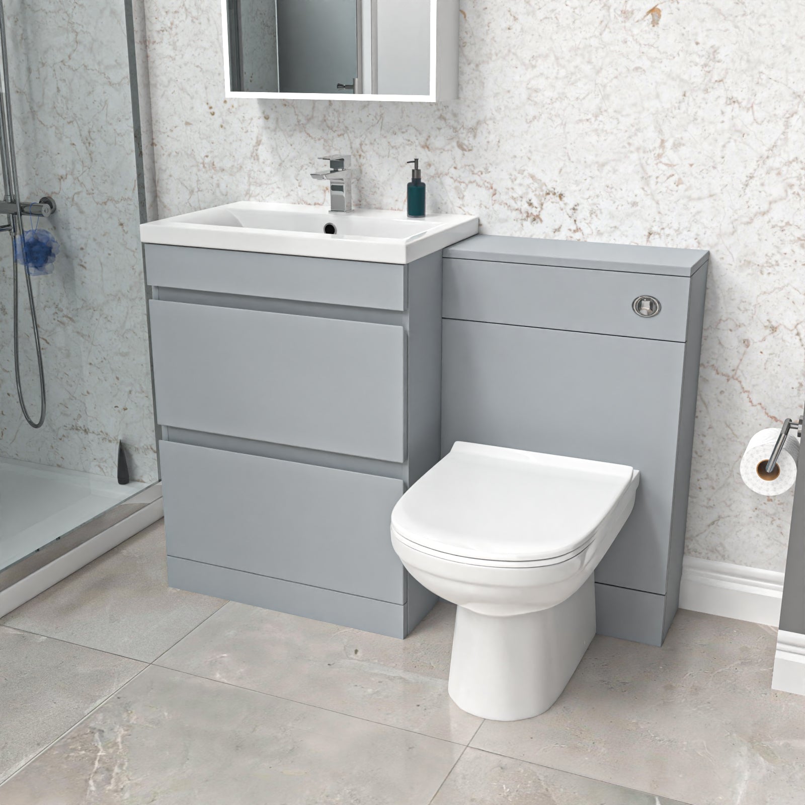 Alaska Matte Grey 600mm Vanity Unit 2 Drawers WC Unit & BTW Toilet
