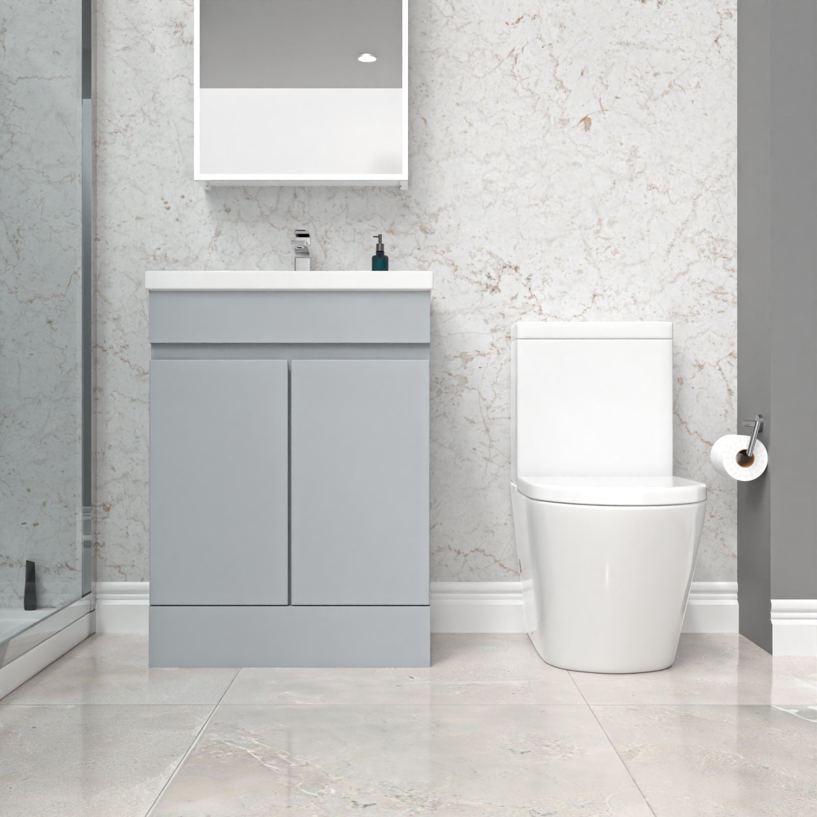 Alaska Matte Grey 600mm Freestanding Basin Vanity & Close Coupled Toilet