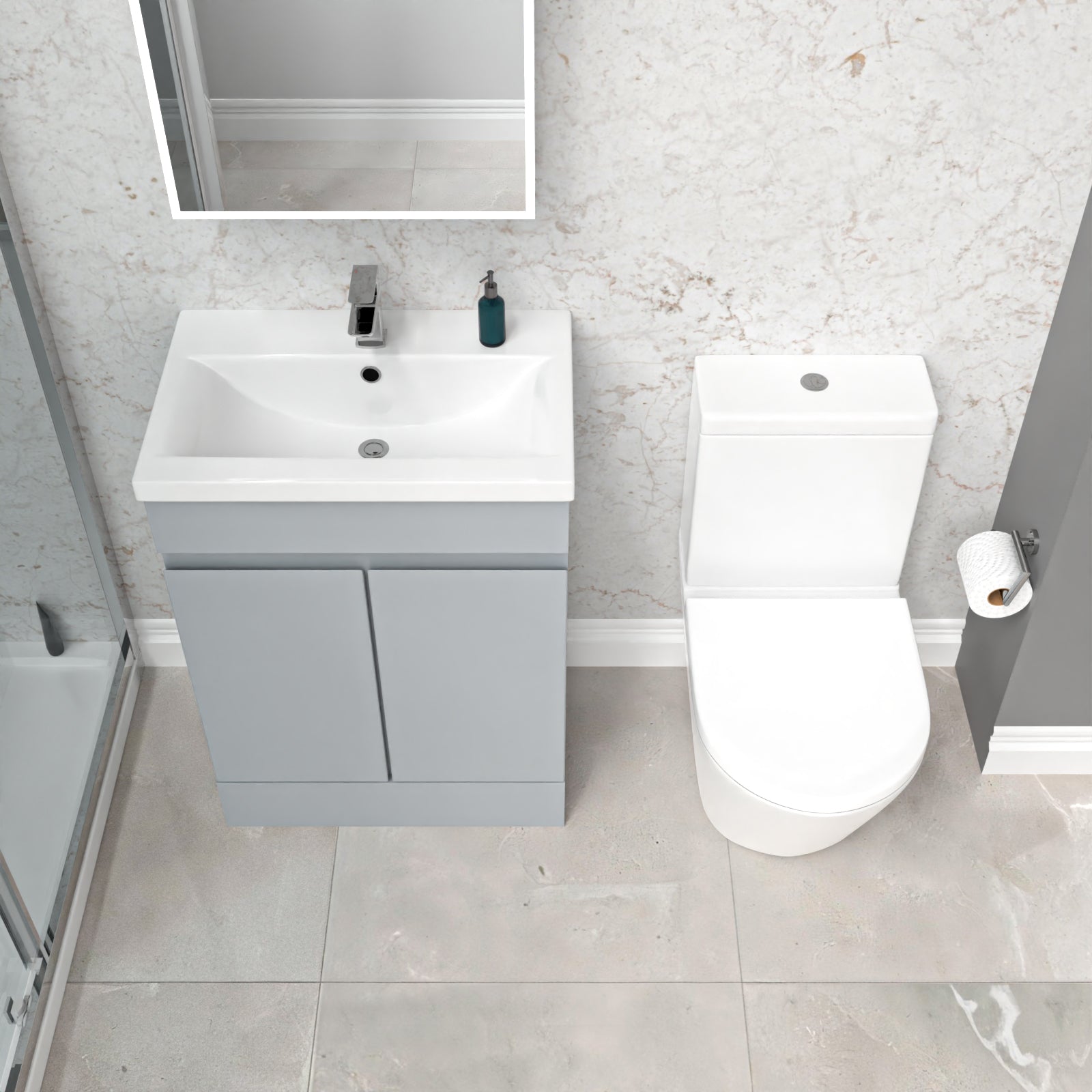 Alaska Matte Grey 600mm Freestanding Basin Vanity & Close Coupled Toilet