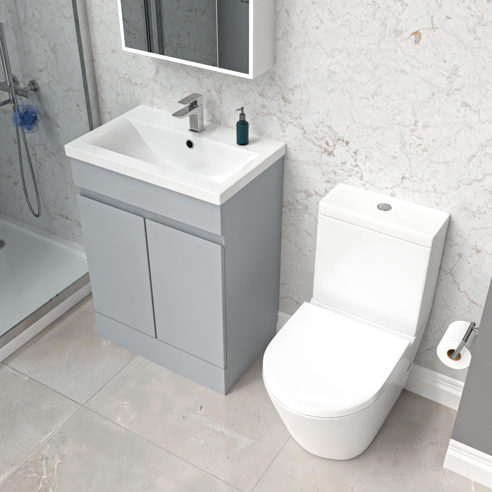 Alaska Matte Grey 600mm Freestanding Basin Vanity & Close Coupled Toilet