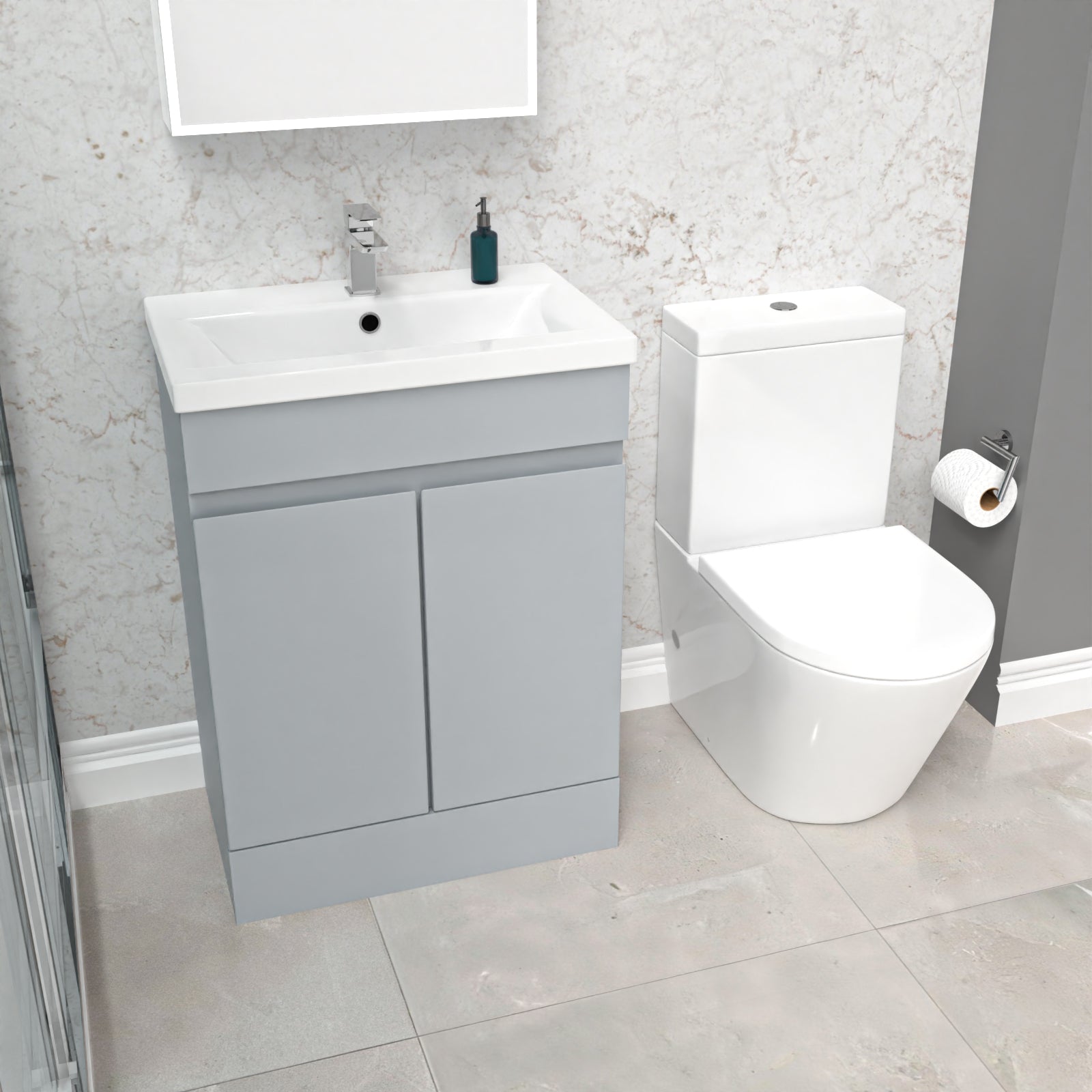 Alaska Matte Grey 600mm Freestanding Basin Vanity & Close Coupled Toilet
