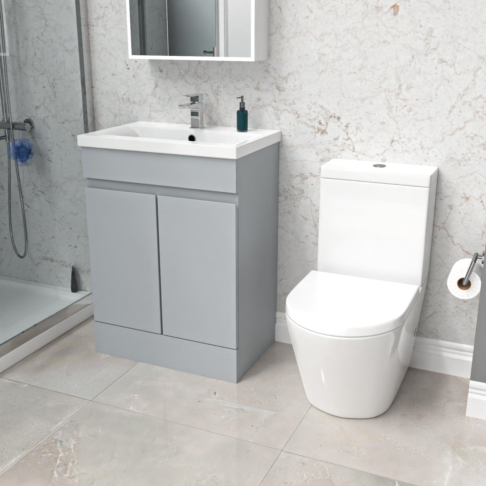 Alaska Matte Grey 600mm Freestanding Basin Vanity & Close Coupled Toilet