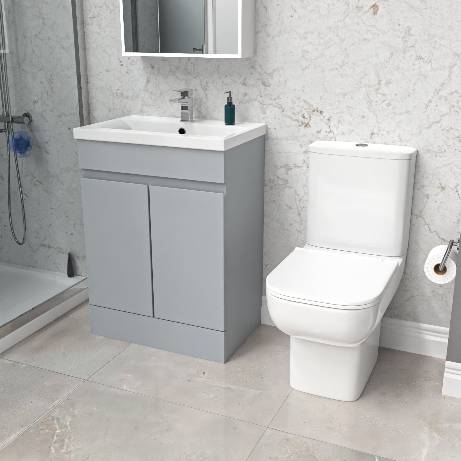 Alaska 600mm Matte Grey Basin Vanity Unit & Close Coupled Toilet