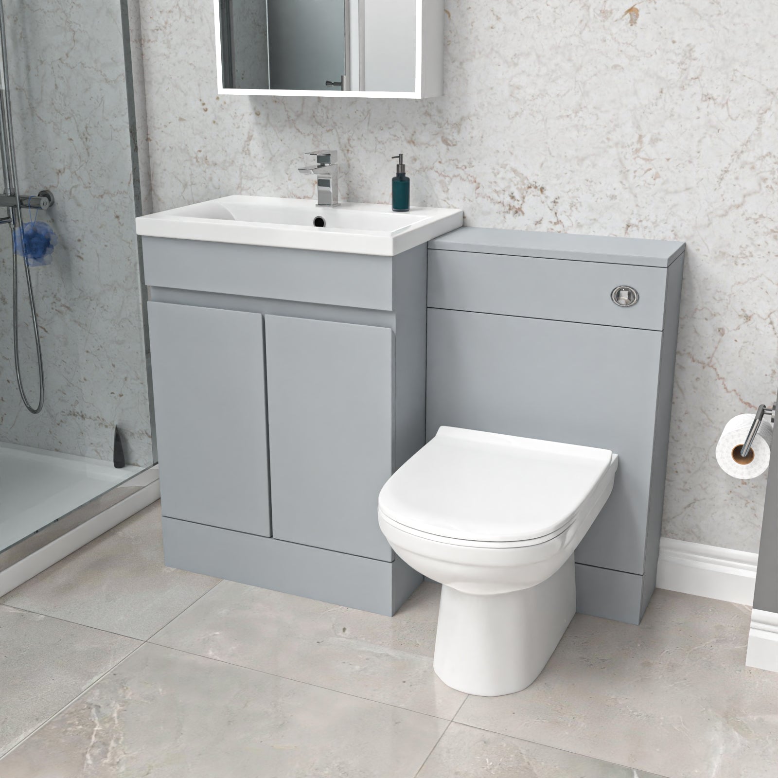 Alaska Matte Grey Freestanding 600mm Vanity Unit, WC Unit & BTW Toilet