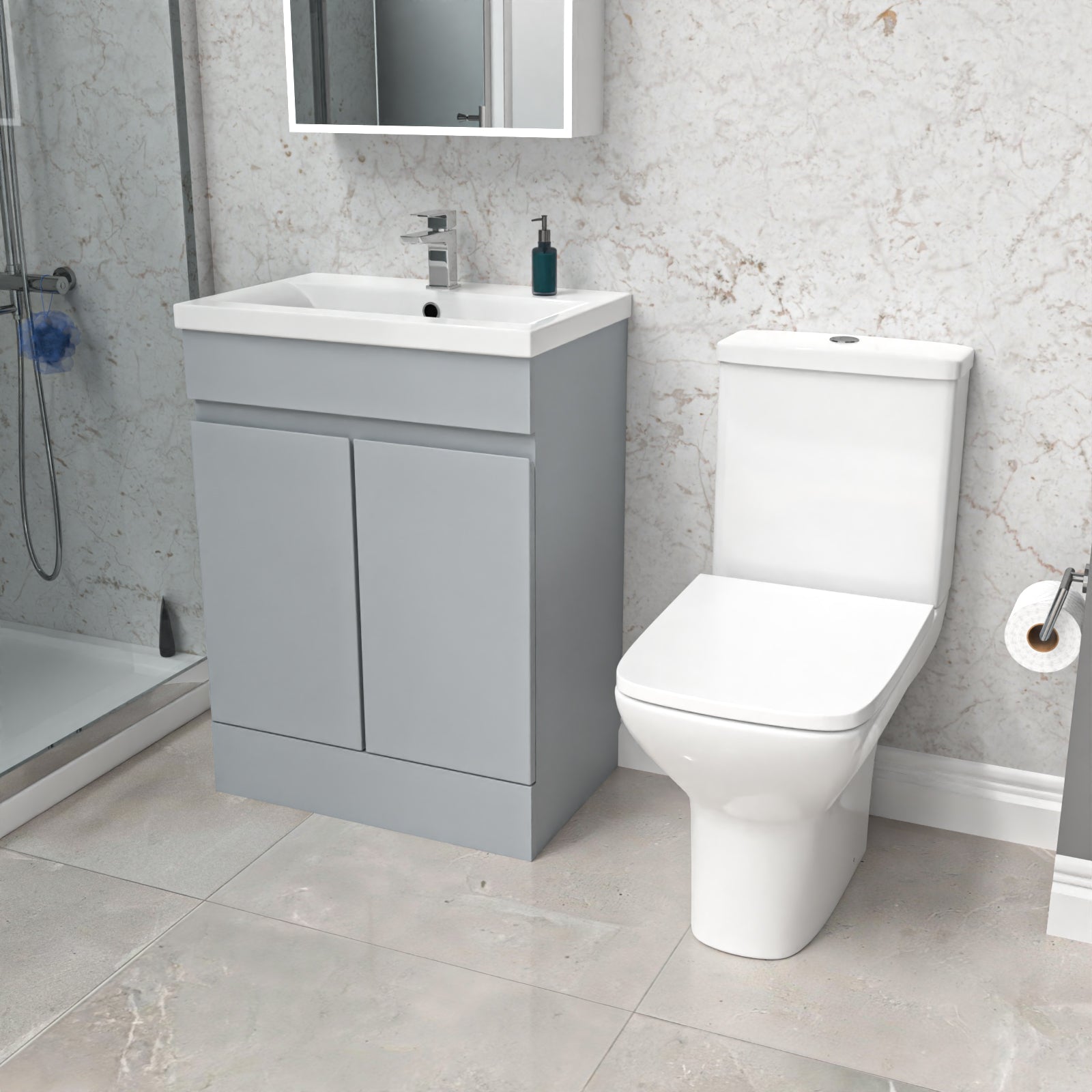 Alaska 600mm Matte Grey Basin Vanity & Rimless Close Coupled toilet