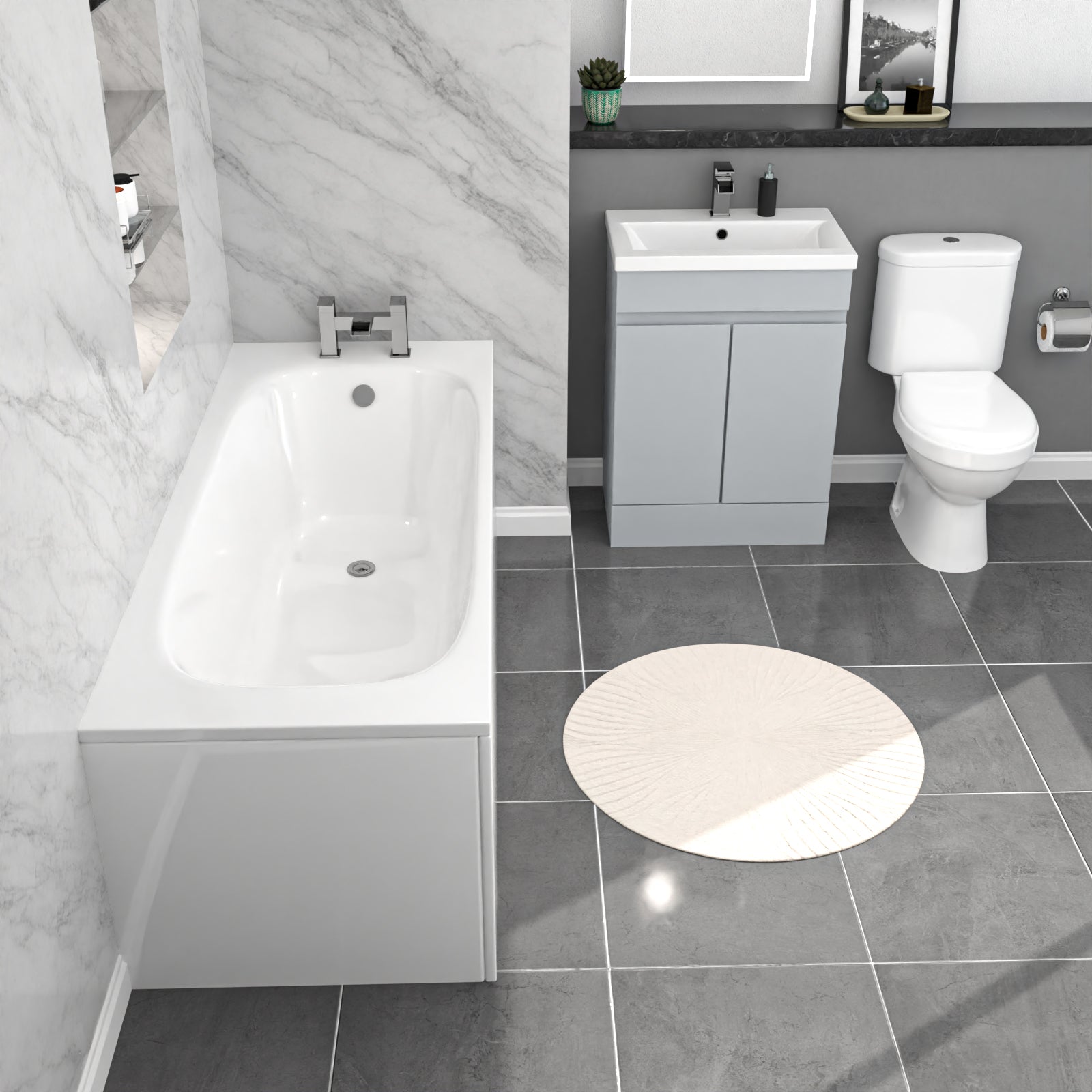 Alaska 1700mm Bath, Matte Grey Basin Vanity & Close Coupled Toilet