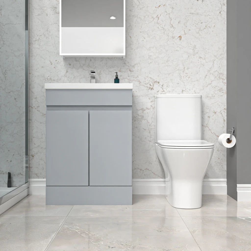 Alaska 600mm Matte Grey Basin Vanity & Close Coupled Rimless Toilet