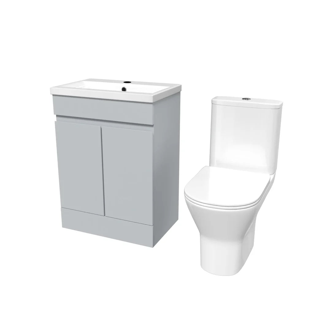 Alaska 600mm Matte Grey Basin Vanity & Close Coupled Rimless Toilet