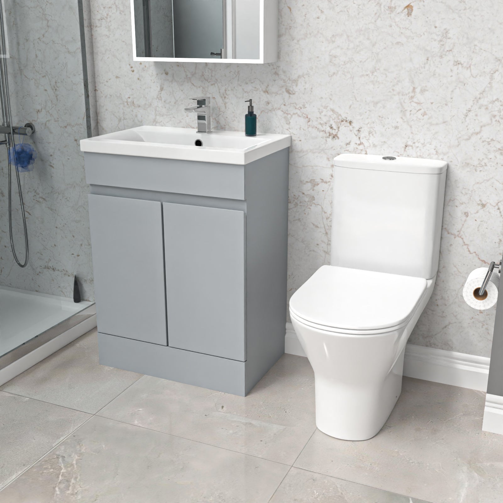 Alaska 600mm Matte Grey Basin Vanity & Close Coupled Rimless Toilet