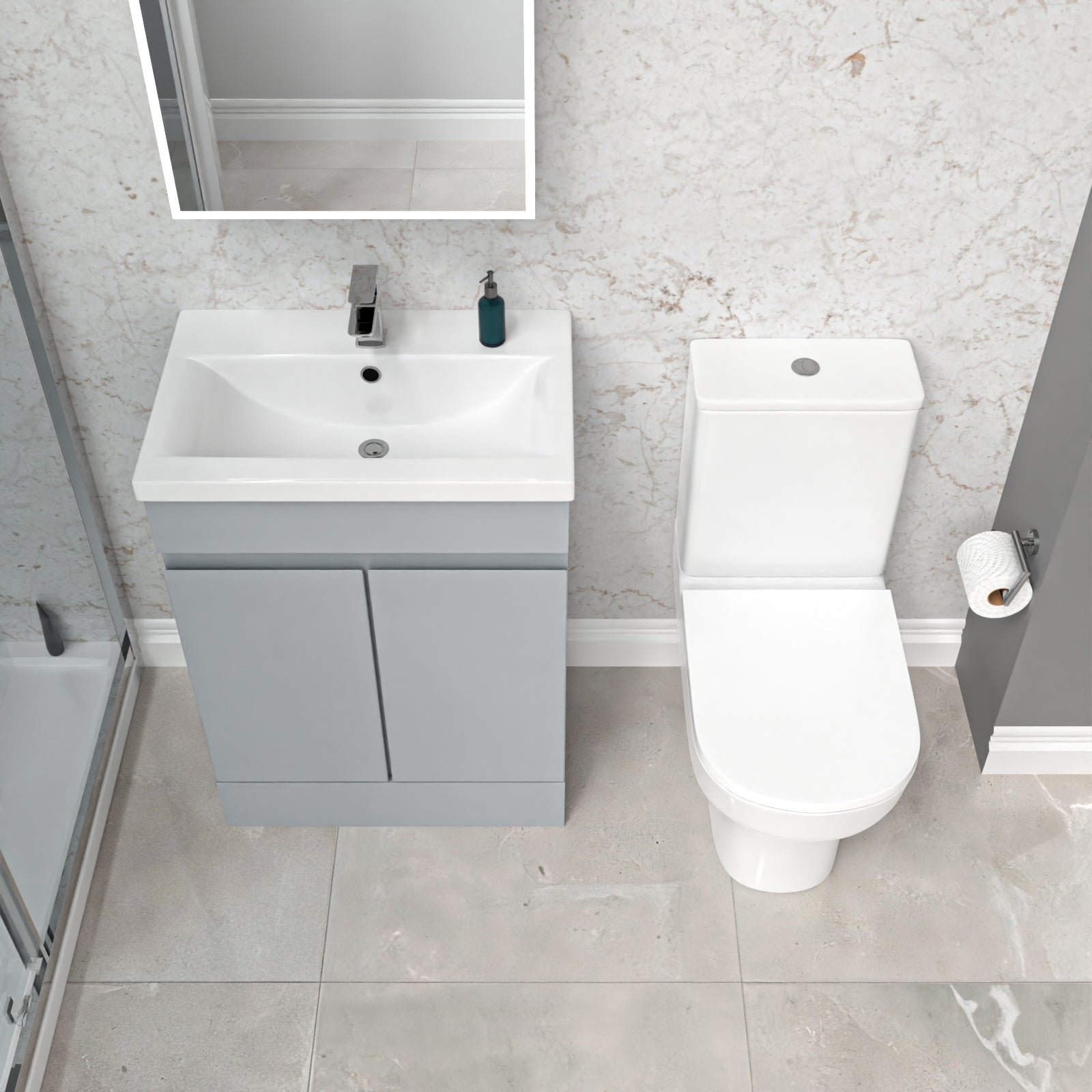 Alaska 600mm Matte Grey Basin Vanity & Close Coupled Toilet White