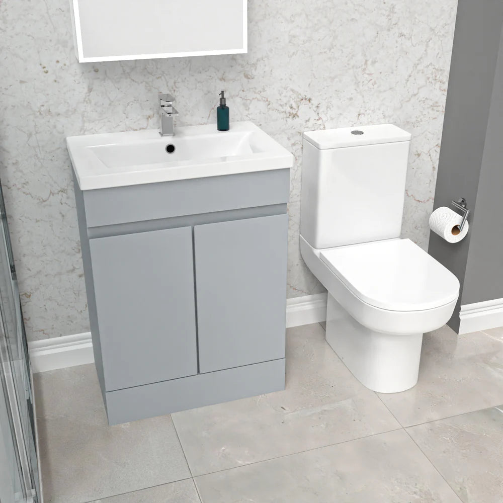 Alaska 600mm Matte Grey Basin Vanity & Close Coupled Toilet White