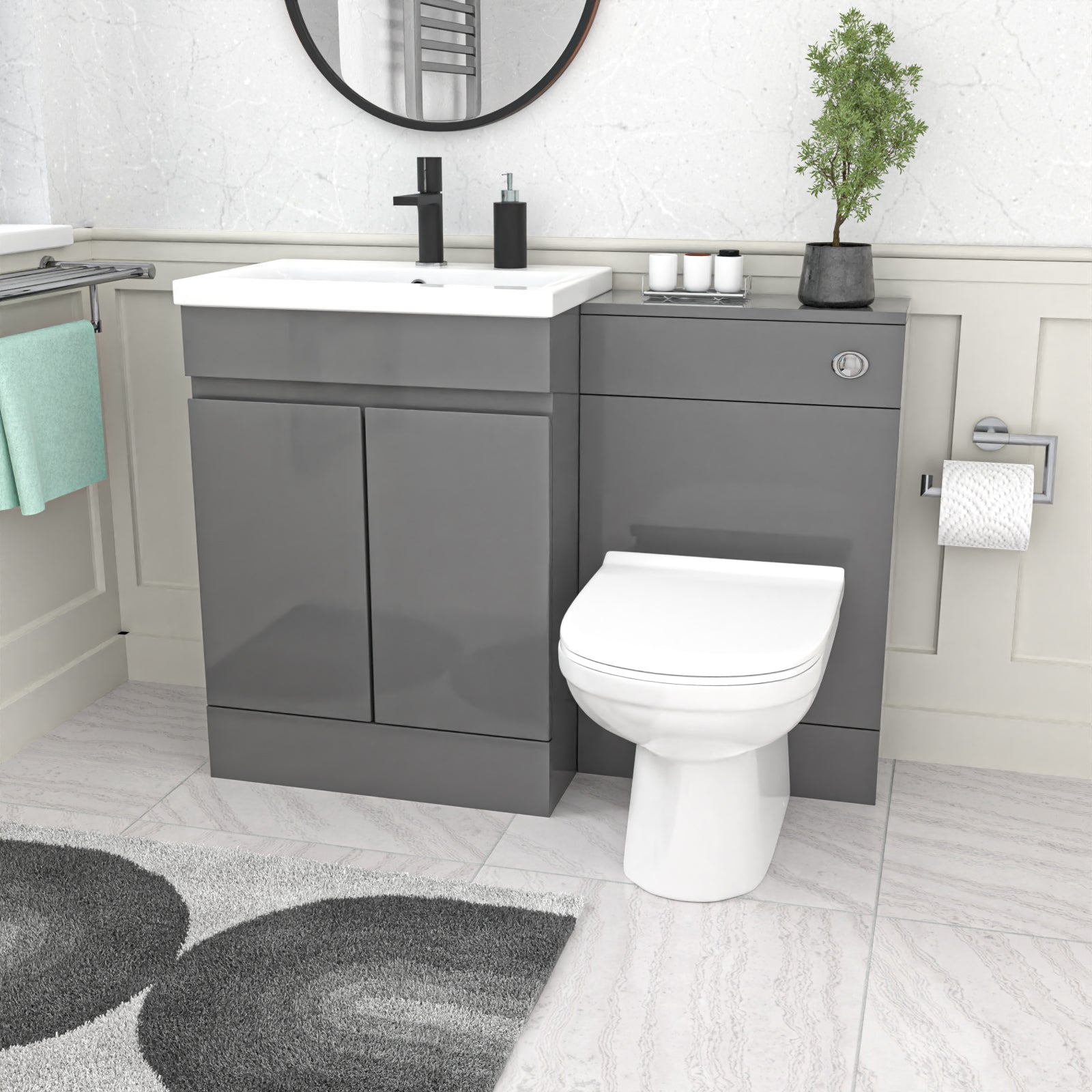 Alaska Grey Floorstanding 600mm Vanity Unit with WC Unit & BTW Toilet