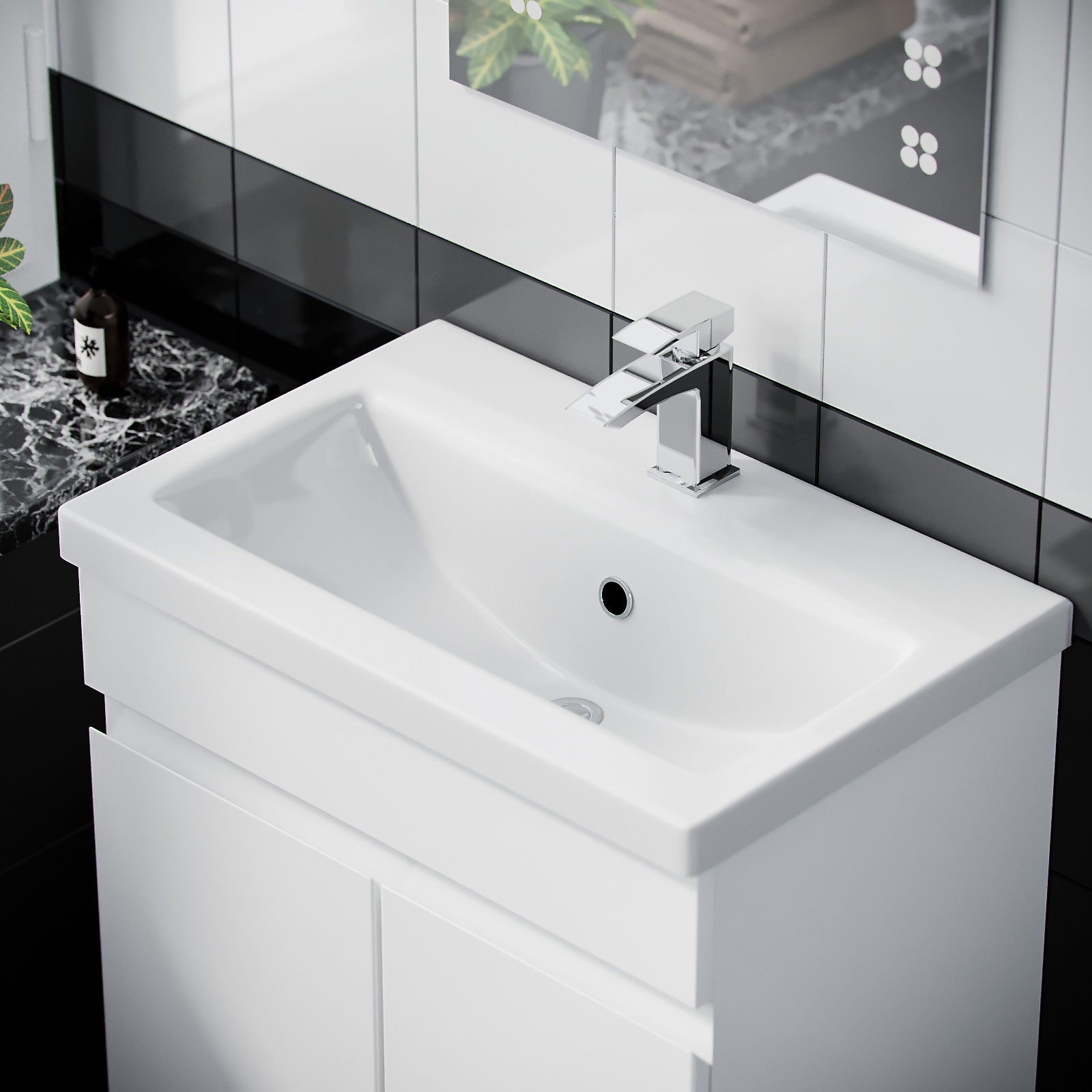 Alaska 600mm White Flat Pack Vanity Cabinet and Basin Unit Floor Standing