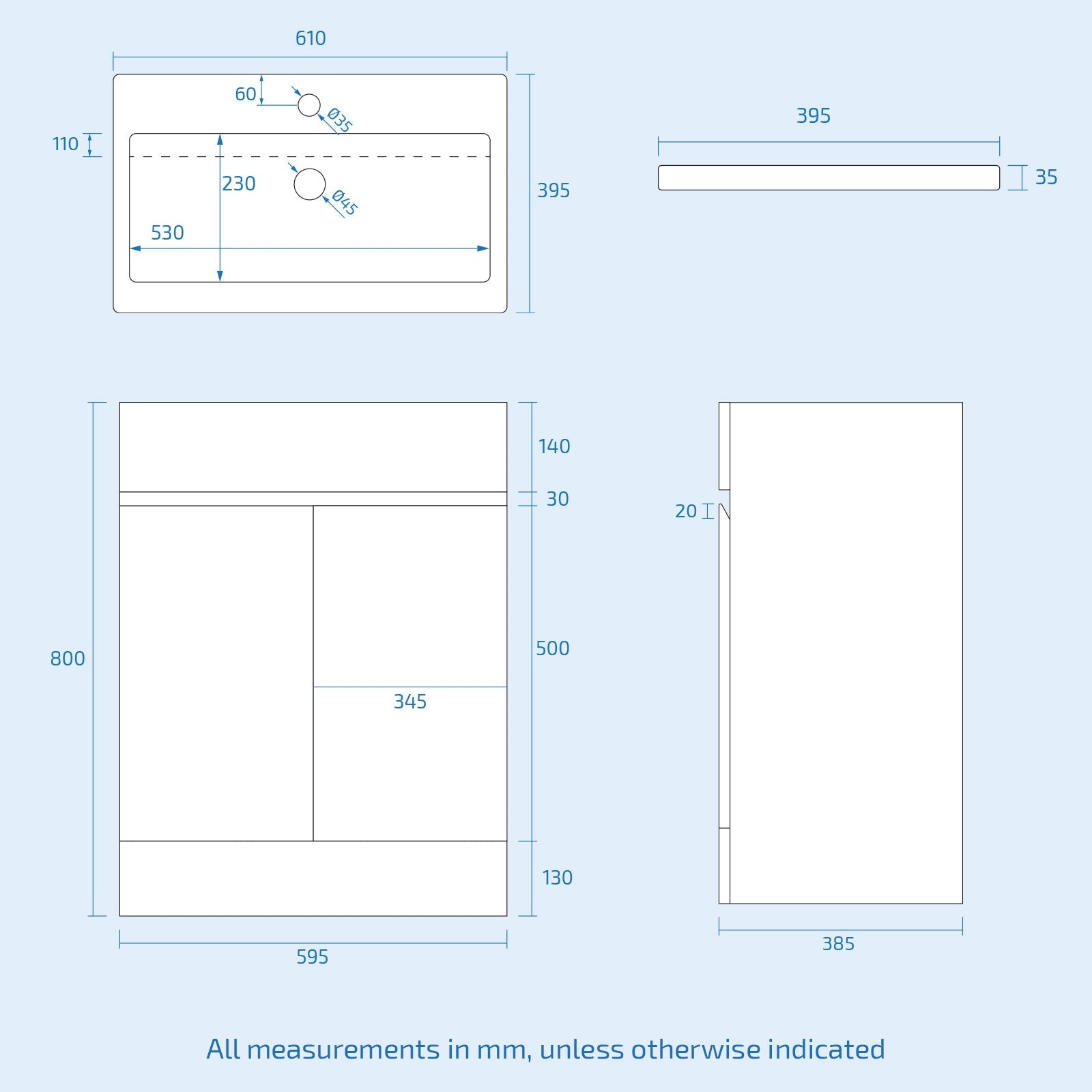 Alaska 600mm Freestanding Basin Vanity, Rimless Square Closed Coupled Toilet