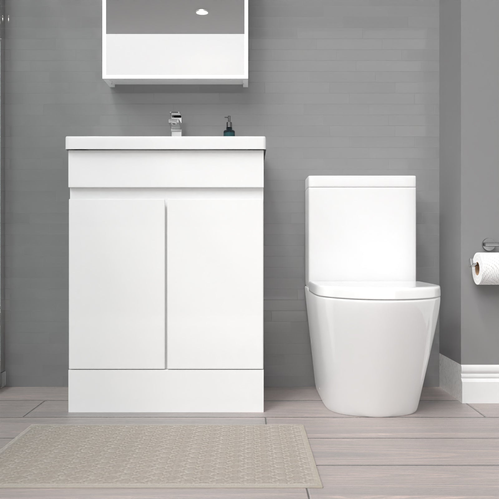 Alaska White 600mm Freestanding Basin Vanity & Close Coupled Toilet