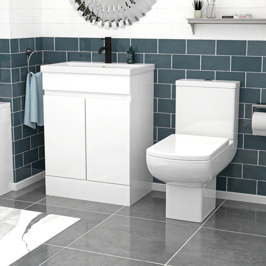 Alaska 600mm Handleless White Basin Vanity Square Rimless Close Coupled Toilet