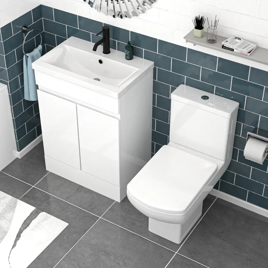 Alaska 600mm Handleless White Vanity, Rimless Square Toilet And Bath