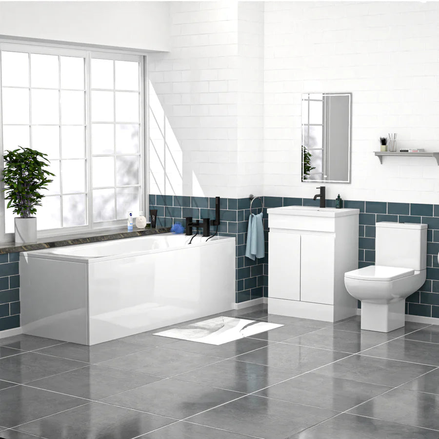 Alaska 600mm Handleless White Vanity, Rimless Square Toilet And Bath