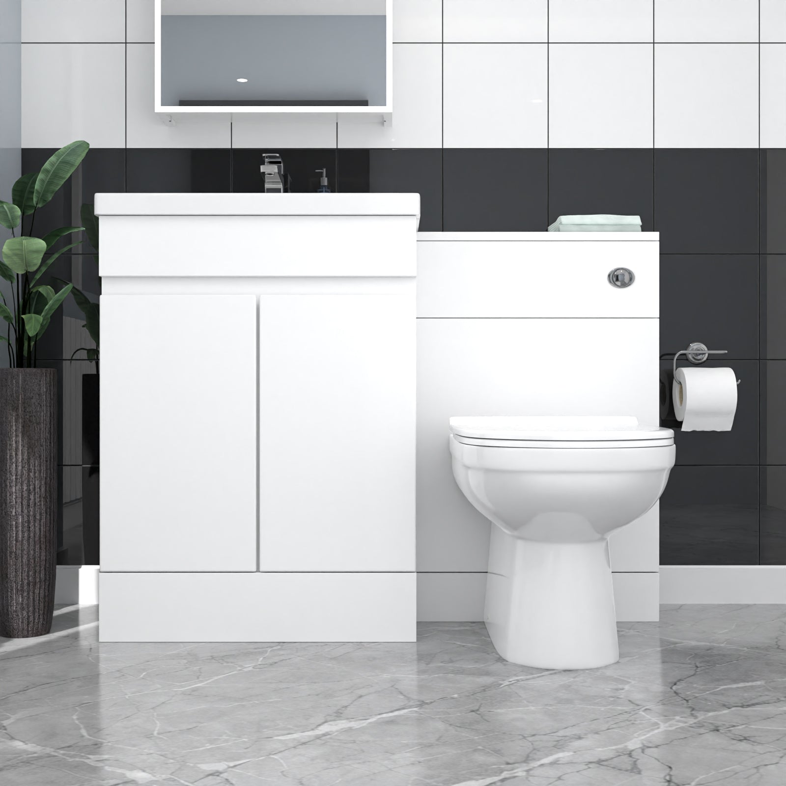 Alaska White Freestanding PVC 600mm 2 Doors Vanity & WC Unit & BTW Toilet