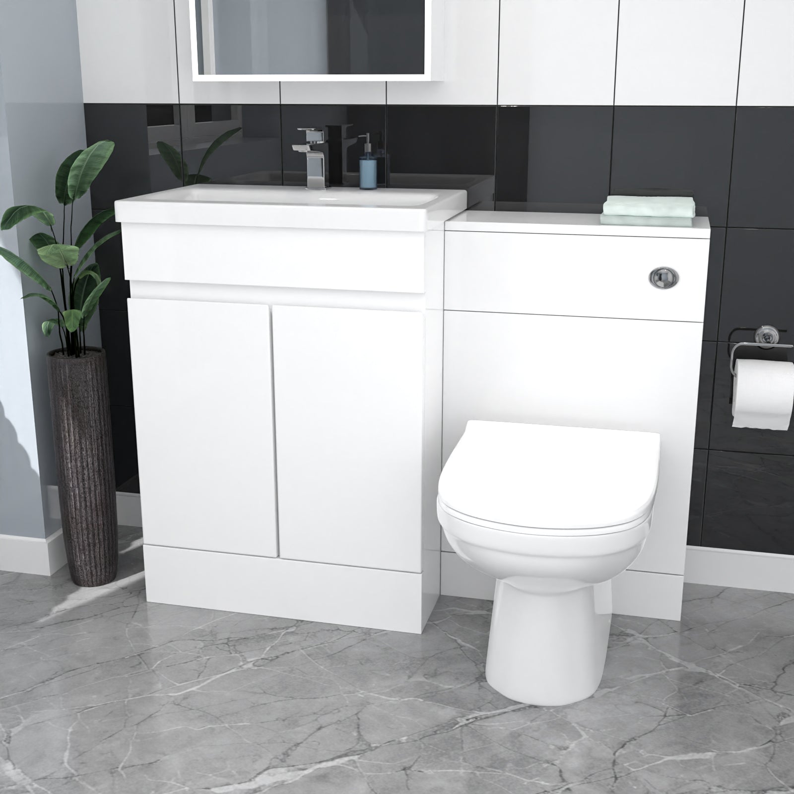 Alaska White Floor Standing 600mm Vanity Unit 2 Door with WC Unit & BTW Toilet