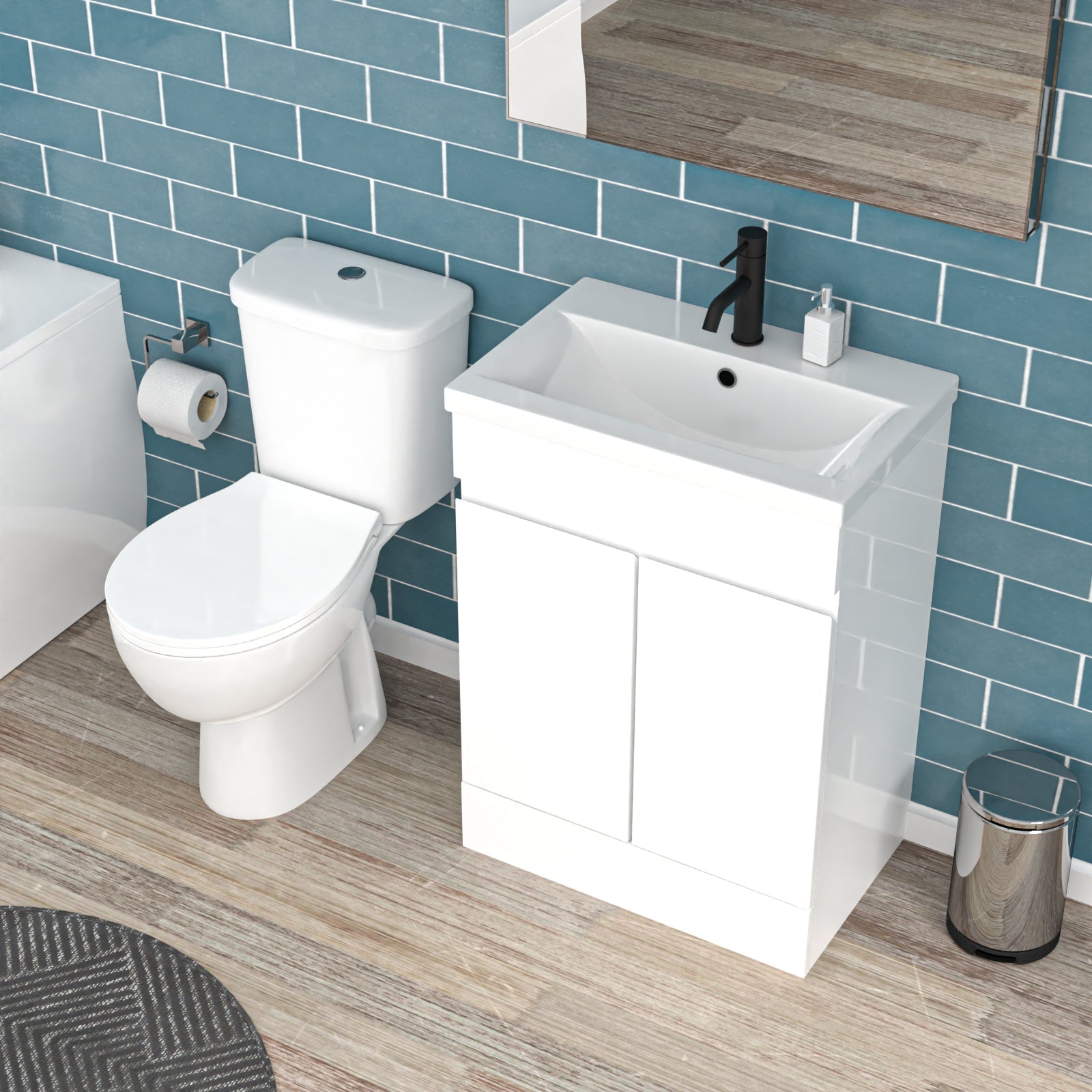 Alaska 1700mm Round Bath,600mm Freestanding Basin Vanity,Close Coupled Toilet