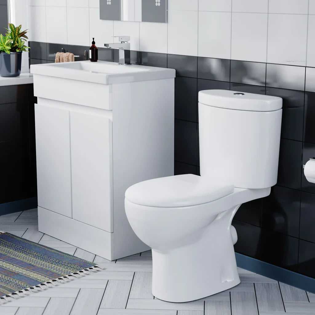 Alaska Flat Pack 600mm Gloss White Basin Vanity & Close Coupled Toilet Set