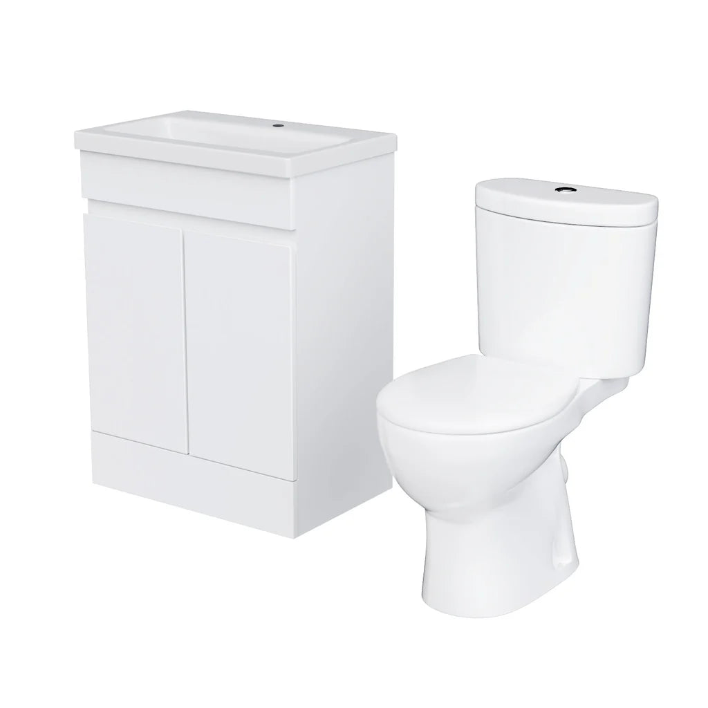 Alaska Flat Pack 600mm Gloss White Basin Vanity & Close Coupled Toilet Set