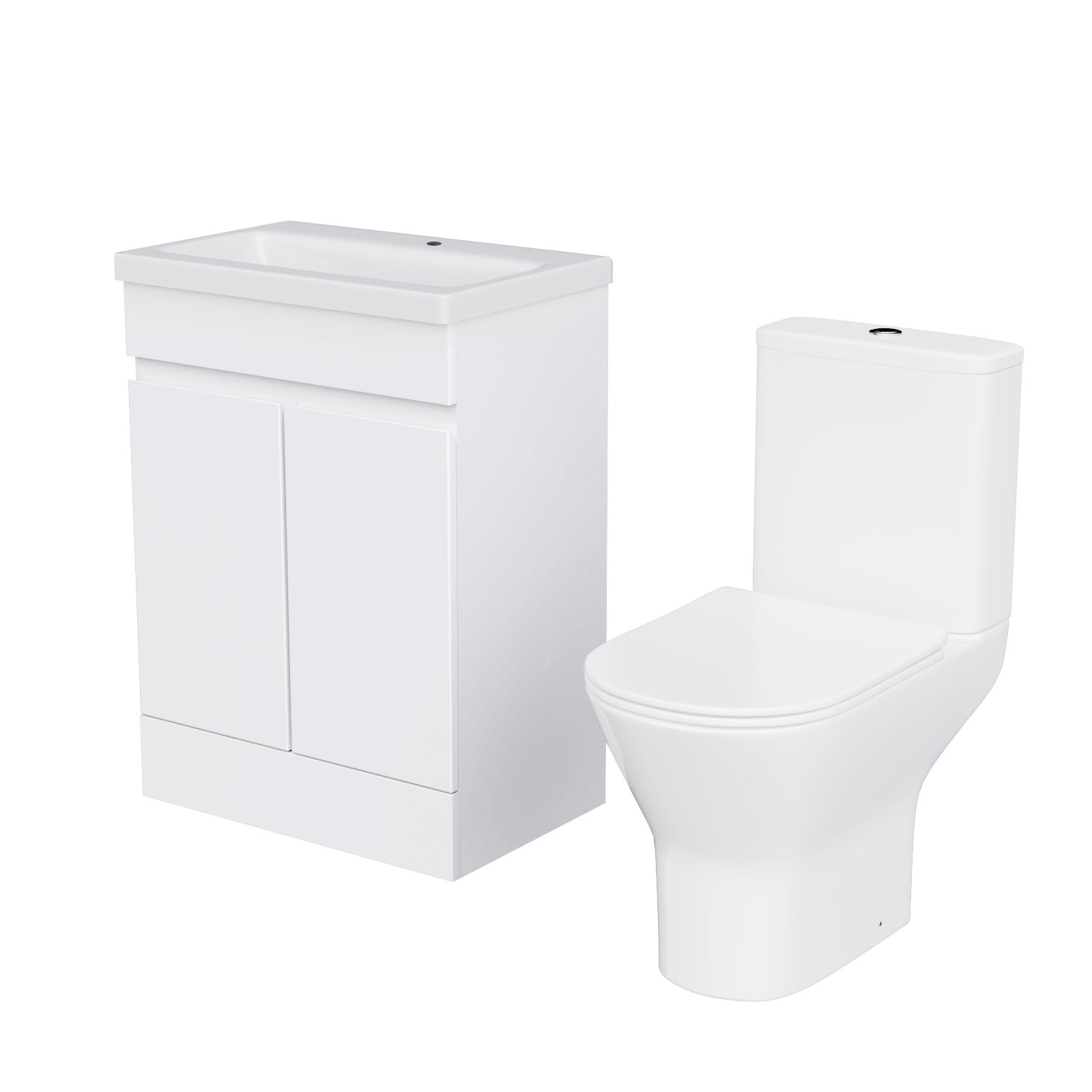 Alaska Flat Pack 600mm Gloss White Basin Vanity & Theo Close Coupled Rimless Toilet Set