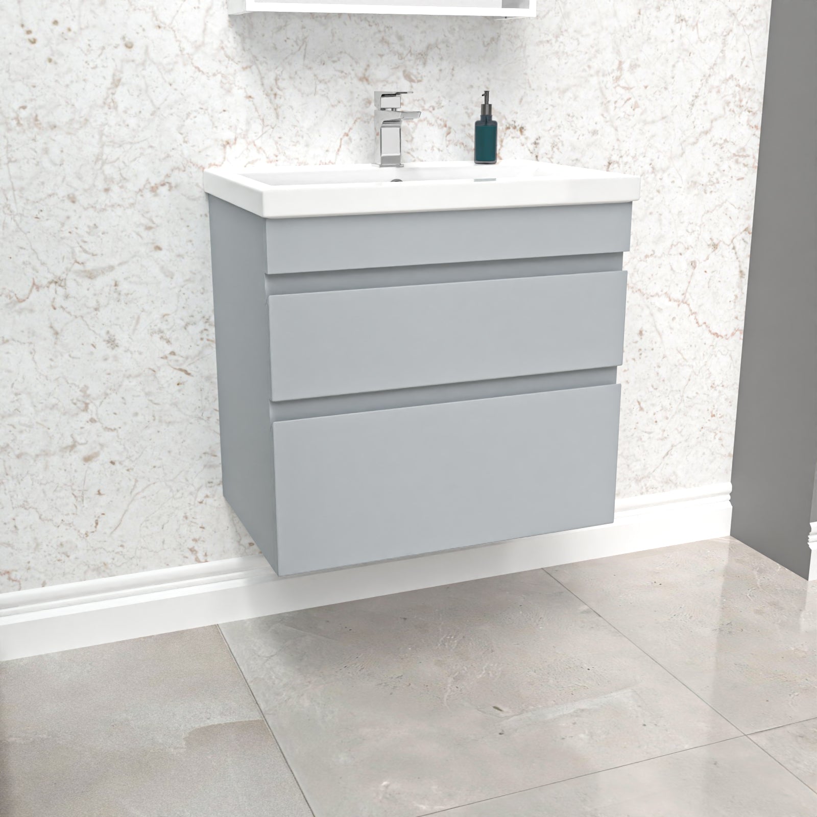 Alaska Matt Grey 600mm 2 Drawer Wall Hung Vanity Cabinet and Basin Sink Unit