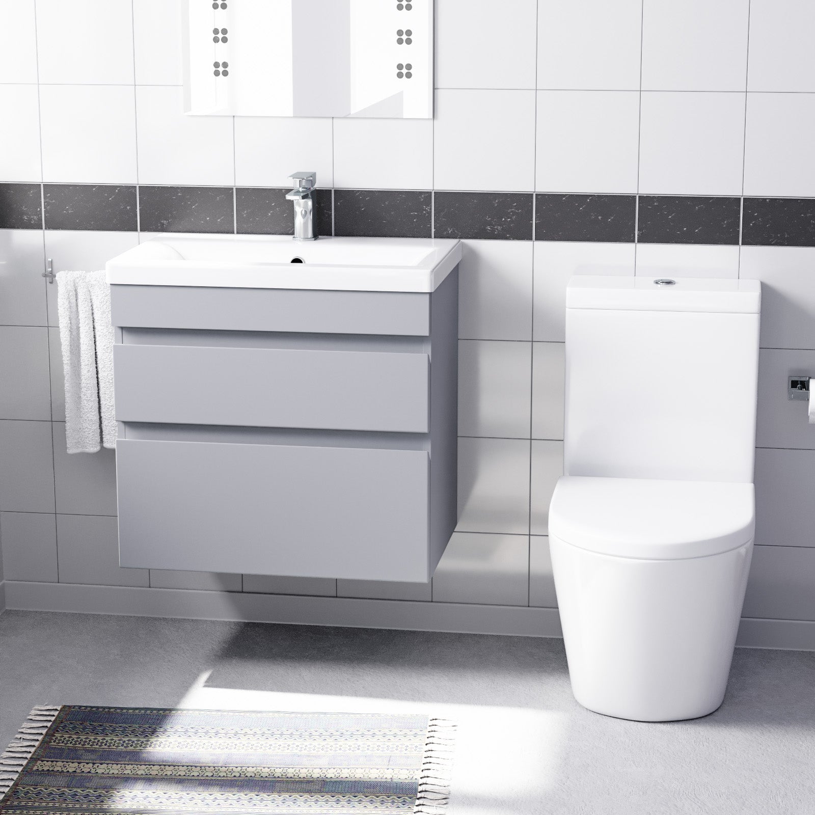 Alaska 600mm Matte Grey Wall Hung Drawers Vanity & Close Coupled Toilet Set