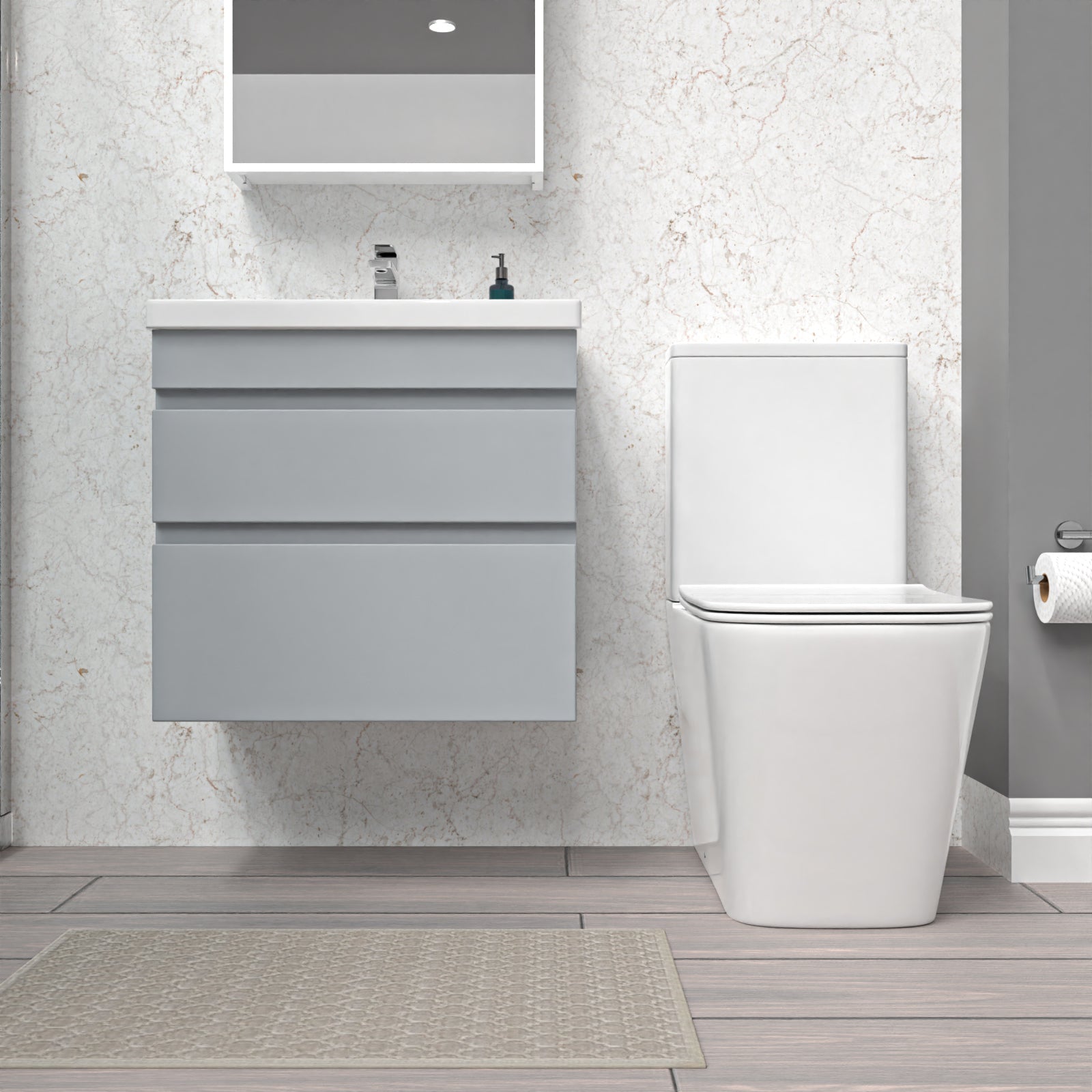Alaska 600mm Matte Grey Wall Hung Drawers Vanity & Close Coupled Toilet