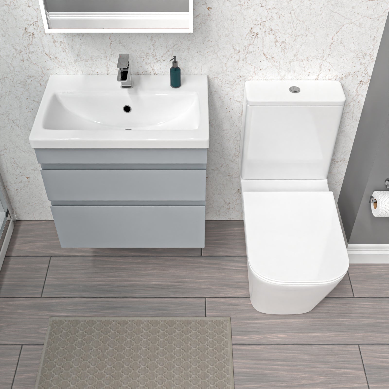 Alaska 600mm Matte Grey Wall Hung Drawers Vanity & Close Coupled Toilet