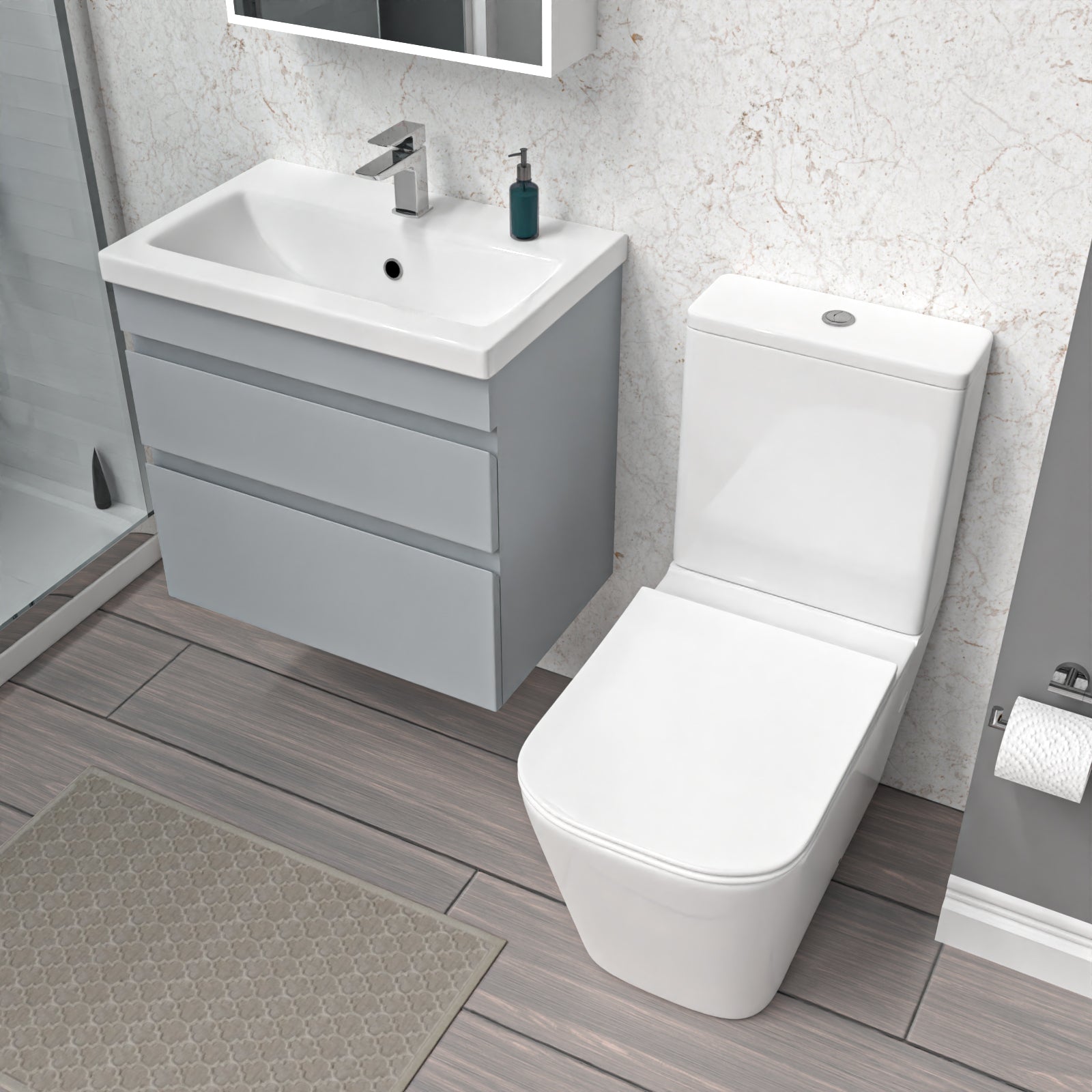 Alaska 600mm Matte Grey Wall Hung Drawers Vanity & Close Coupled Toilet