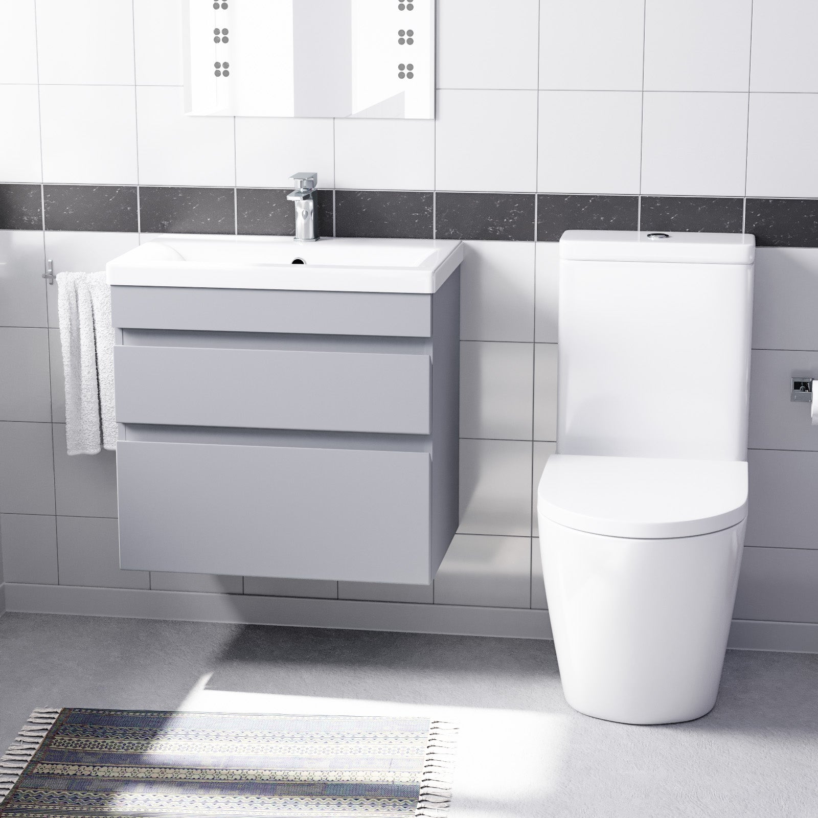 Alaska 600mm Matte Grey Wall Hung 2 Drawers Vanity Unit & Rimless Toilet