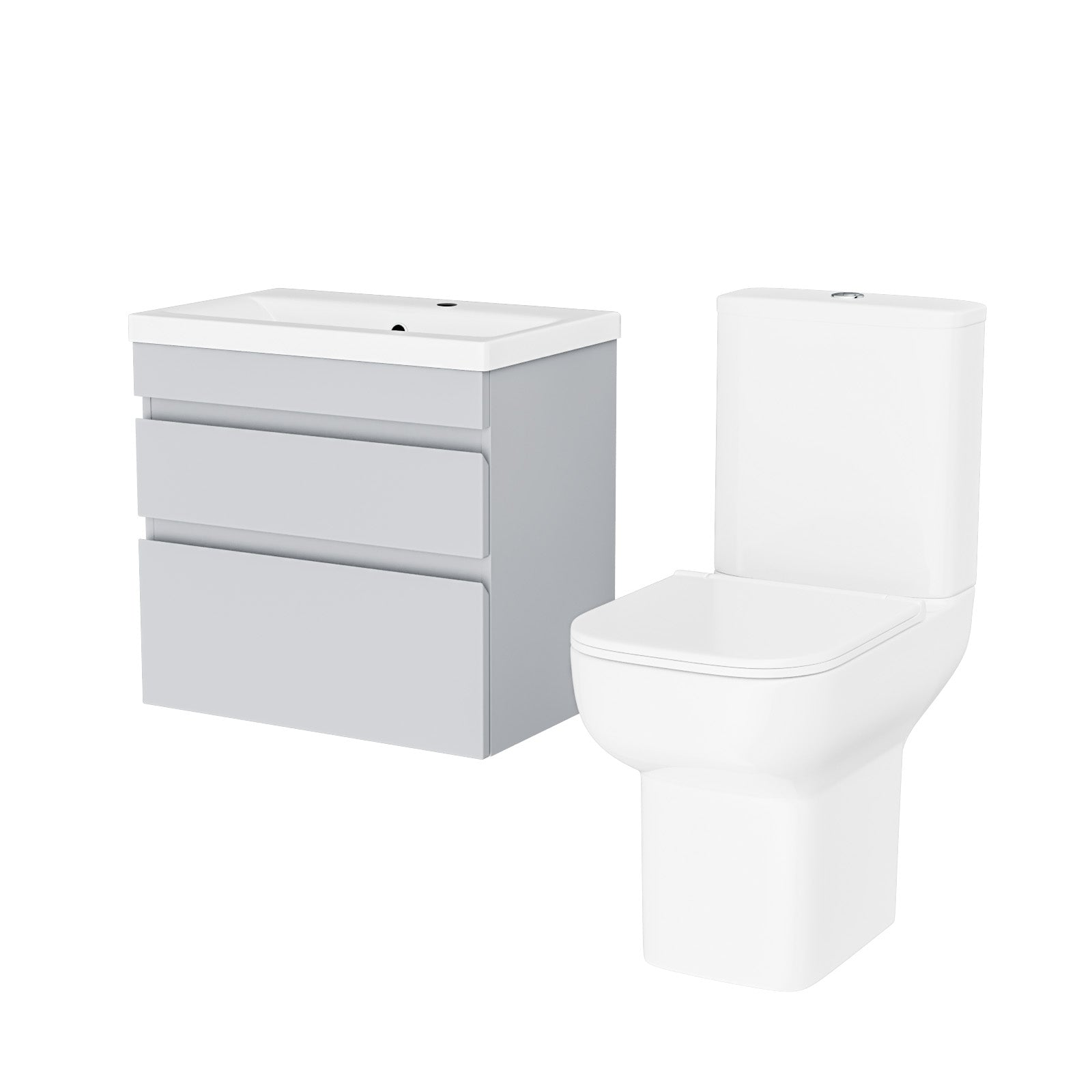 Alaska Matte Grey 600mm Wall Hung Drawers Vanity Unit & Rimless Toilet Set