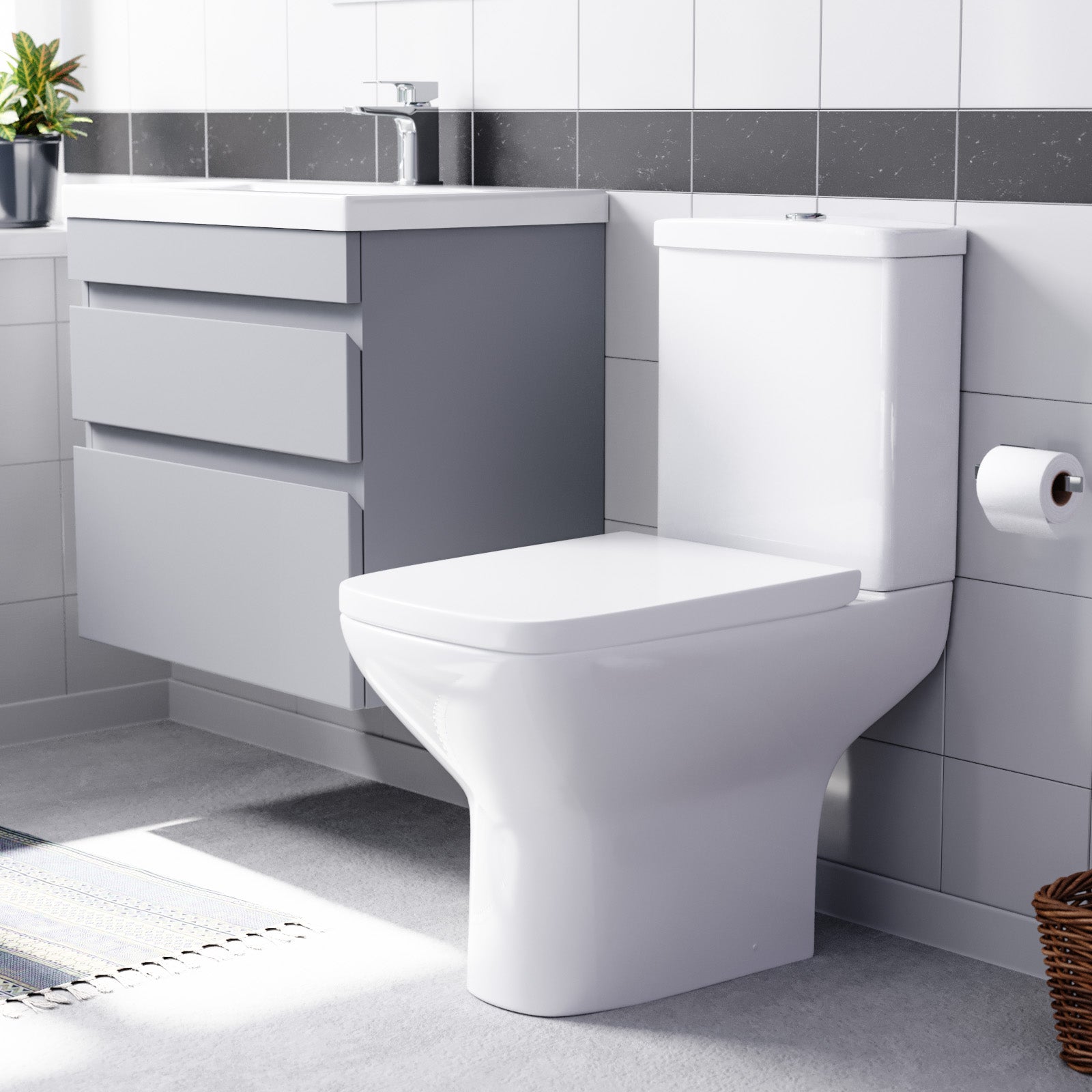 Alaska Matte Grey 600mm Wall Hung Drawers Vanity Unit & Rimless Toilet Set