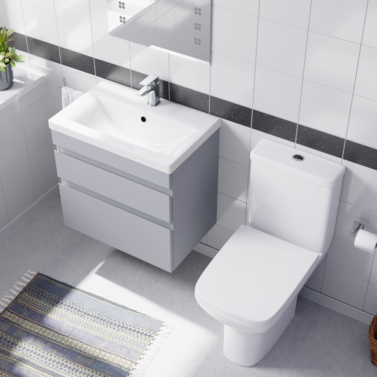 Alaska Matte Grey 600mm Wall Hung Drawers Vanity Unit & Rimless Toilet Set