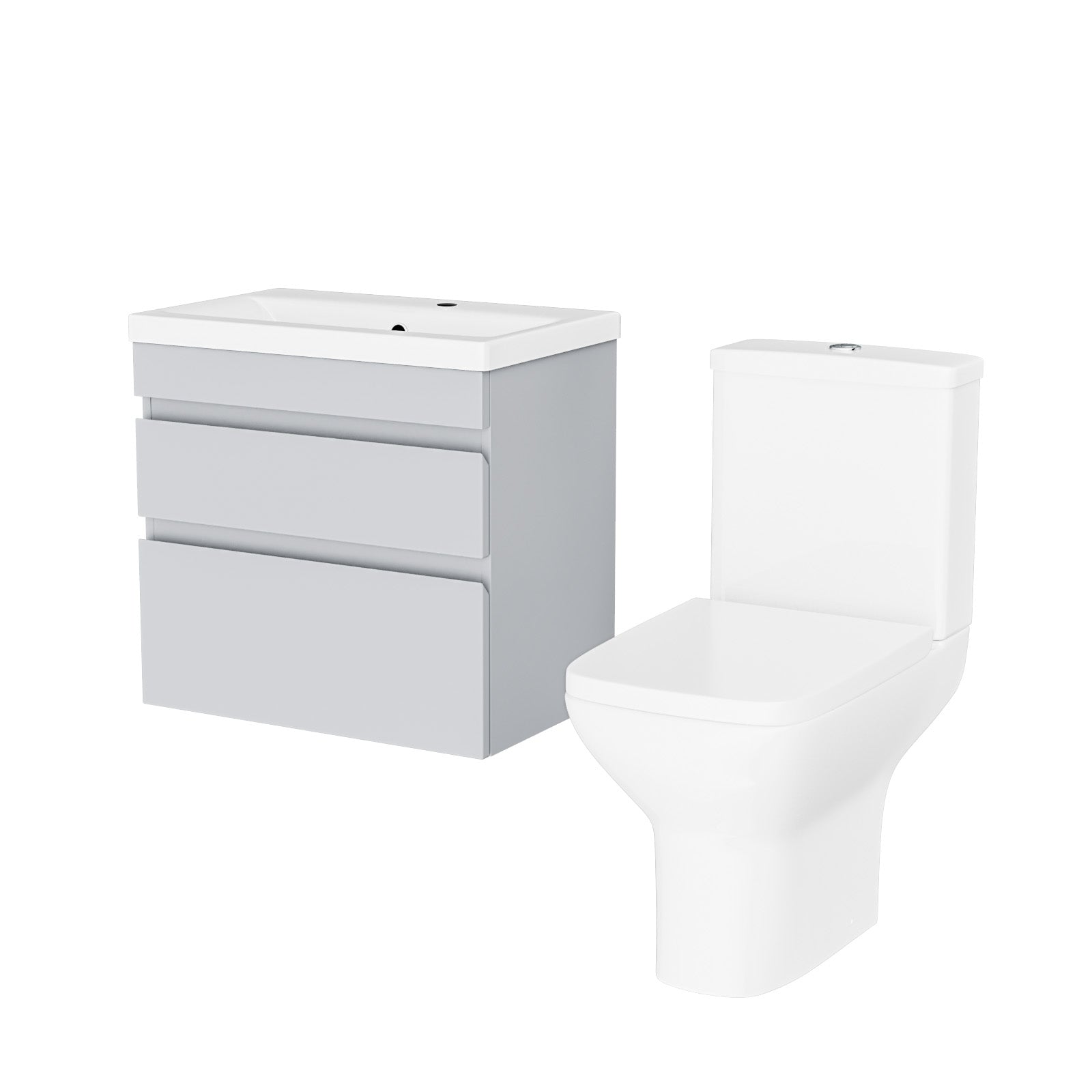 Alaska Matte Grey 600mm Wall Hung Drawers Vanity Unit & Rimless Toilet Set