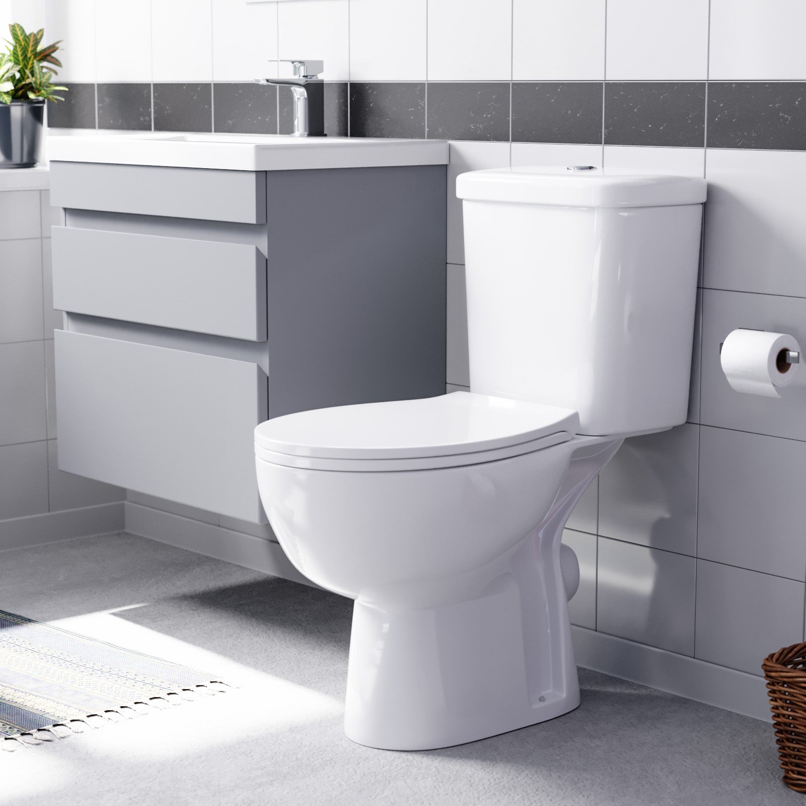 Alaska Matte Grey 600mm Wall Hung 2 Drawers Vanity Unit & Close Coupled Toilet