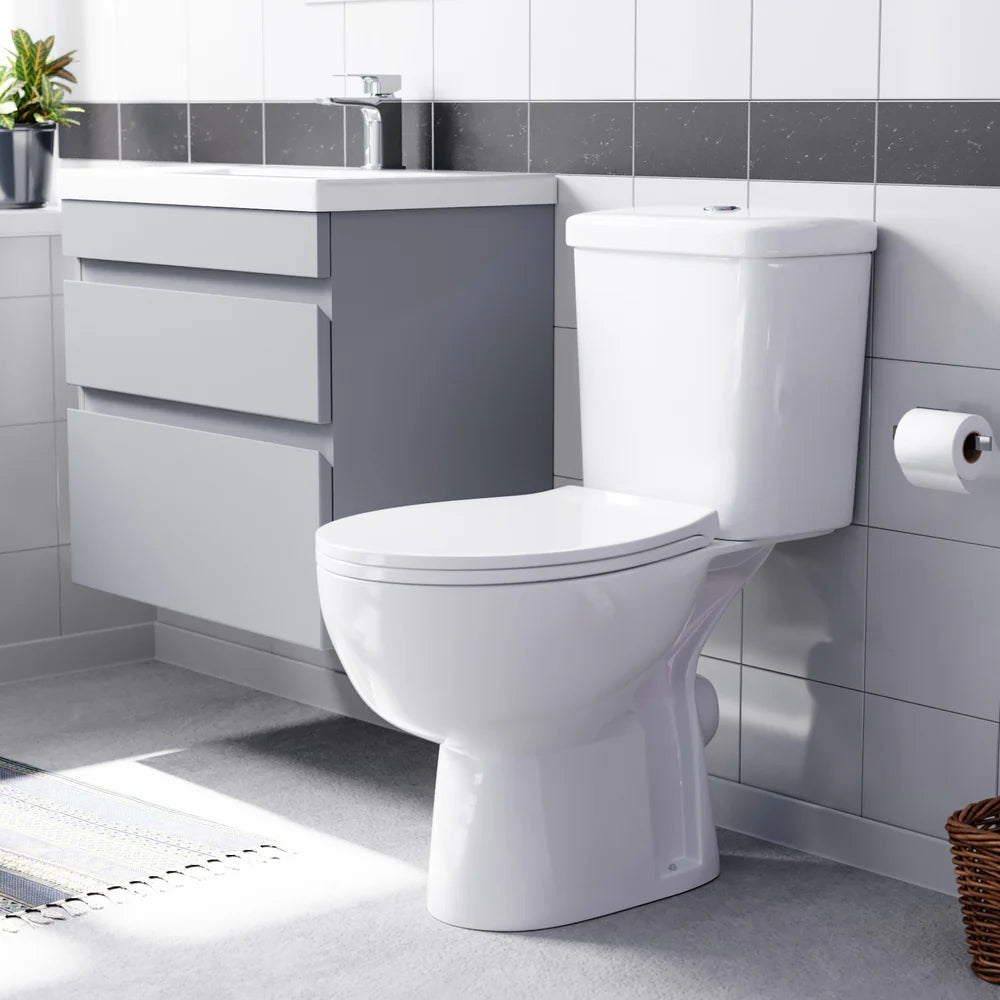 Alaska Matte Grey 600mm Wall Hung 2 Drawers Vanity Unit & Close Coupled Toilet