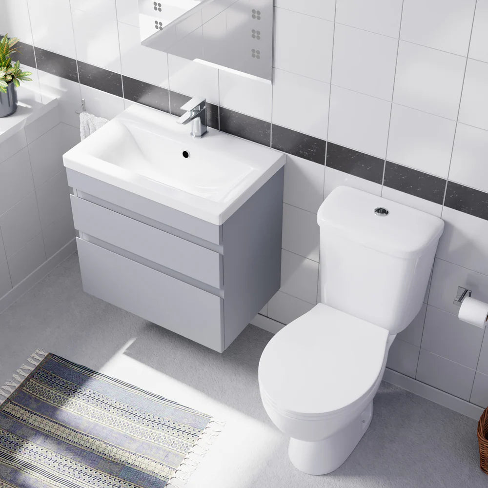 Alaska Matte Grey 600mm Wall Hung 2 Drawers Vanity Unit & Close Coupled Toilet