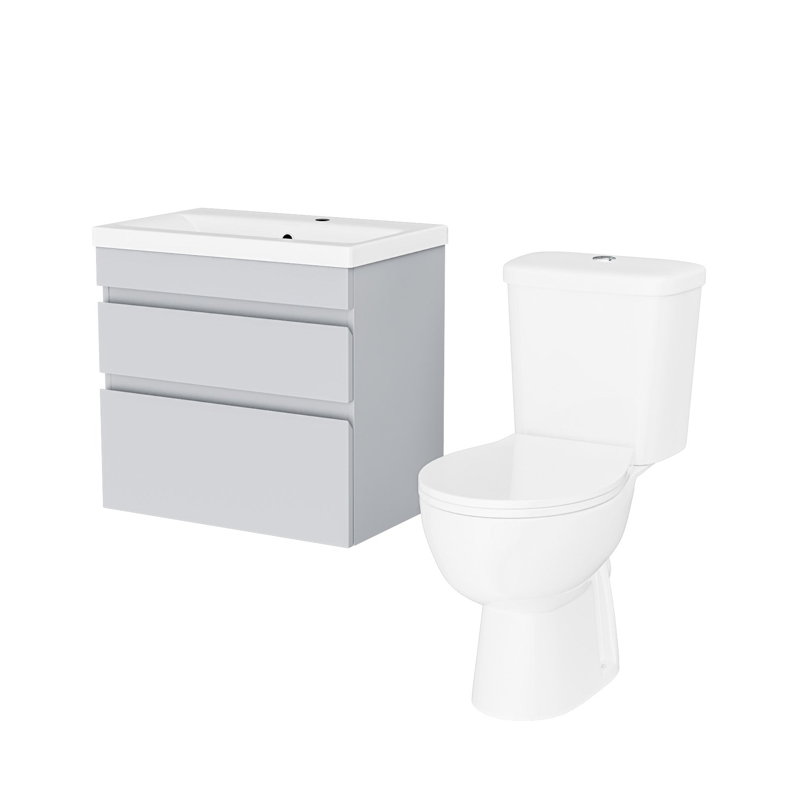 Alaska Matte Grey 600mm Wall Hung 2 Drawers Vanity Unit & Close Coupled Toilet