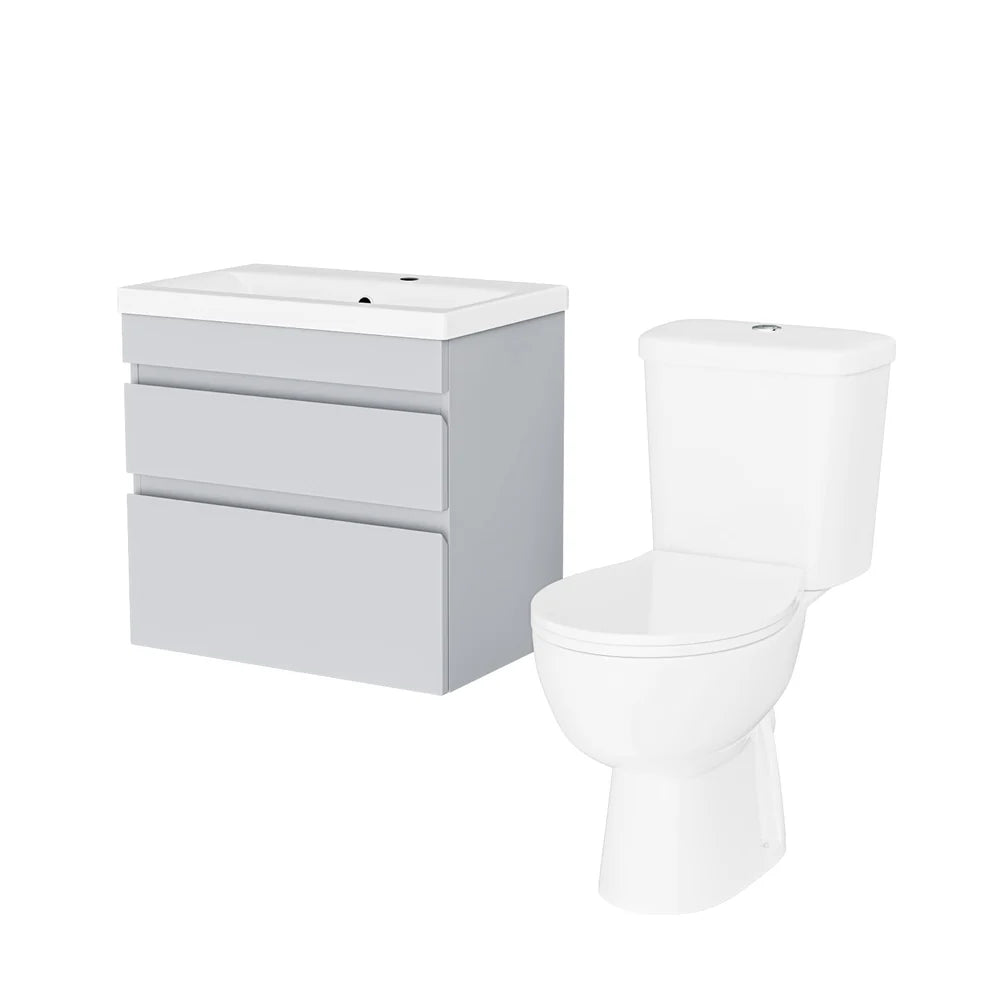 Alaska Matte Grey 600mm Wall Hung 2 Drawers Vanity Unit & Close Coupled Toilet
