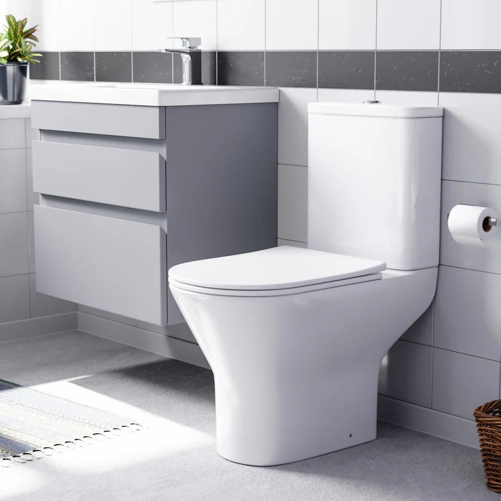 Alaska Matte Grey 600mm Drawers Vanity Unit Wall Hung & Rimless Toilet Set