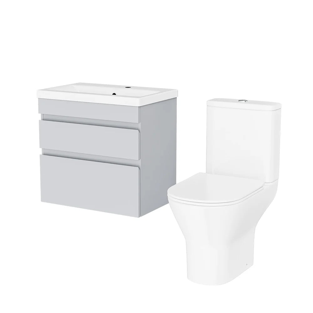 Alaska Matte Grey 600mm Drawers Vanity Unit Wall Hung & Rimless Toilet Set
