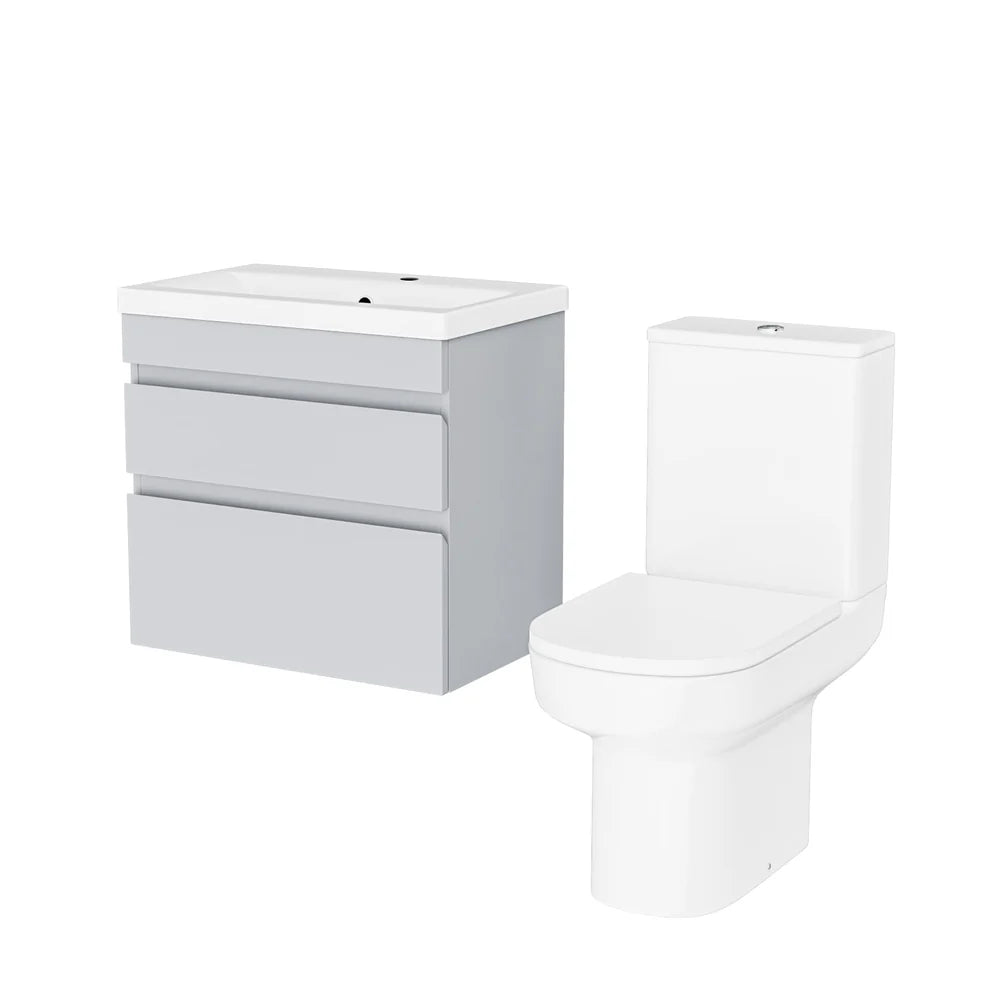 Alaska Matte Grey 600mm Drawers Vanity Unit Wall Hung & Rimless Toilet Set