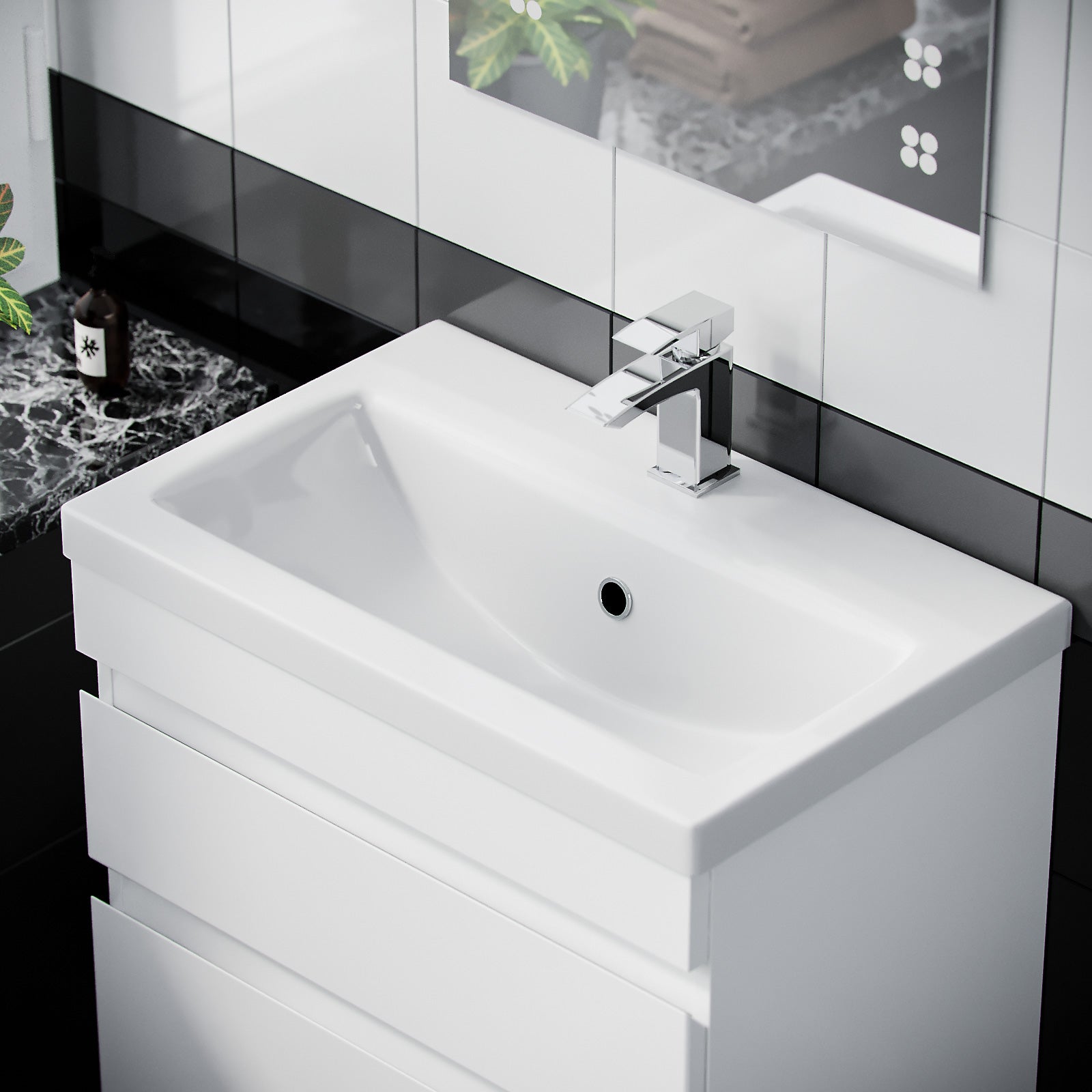 Alaska White 600mm PVC 2 Drawer Wall Hung Vanity Cabinet and Basin Unit